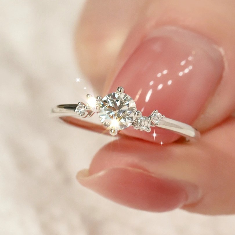 silver ring female small galaxy moissanite diamond ring one carat closed mouth female ring live source