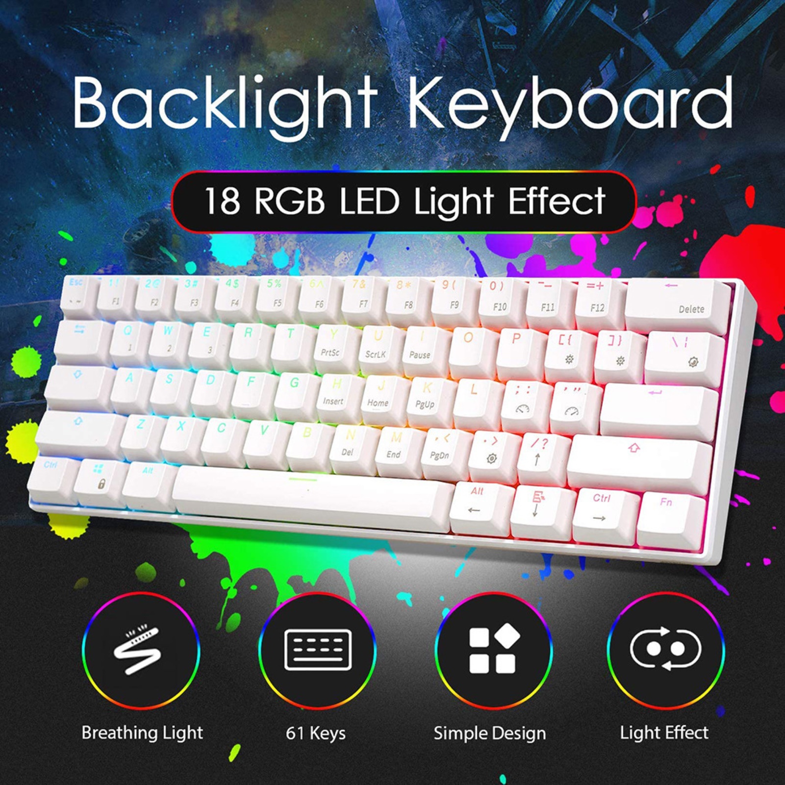 Farfi RK61 Desk Keyboard Sensitive Low Latency Ergonomic Wired Bluetooth-compatible Gaming Mechanical Keyboard For Office