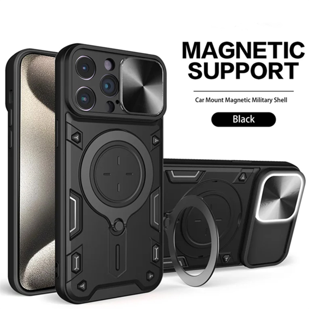 Magnetic Ring Holder Case For IPhone 16 15 14 13 Pro Max Coque For IPhone 16 Plus 12 11 Pro Max Camera Slide Window