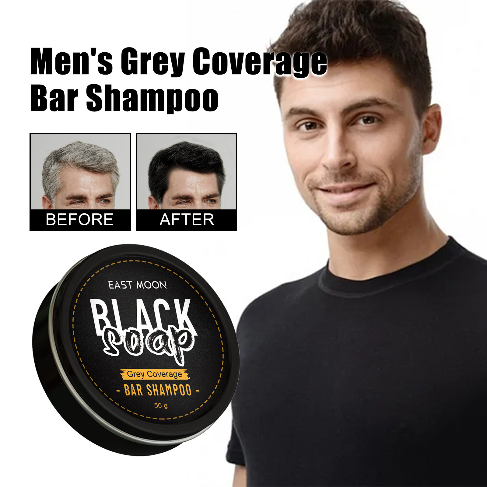 East Moon Men's Black Hair Soap Deep Cleansing Hair Nourishing Black Hair Shiny Hair Repairing Shampoo Soap