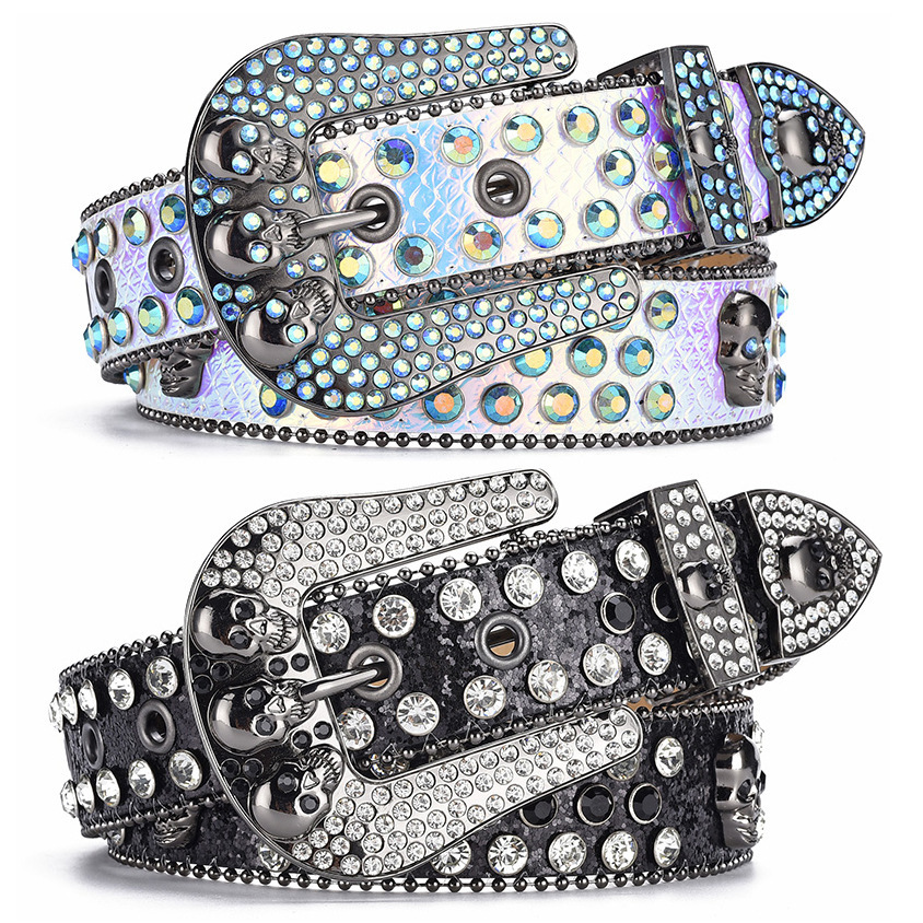 VOOTHOST Punk Rhinestone Belts Strap Western Cowboy Diamonds Bling Belt Men Y2K Crystal Studded Cinto De Strass for Jeans VB080
