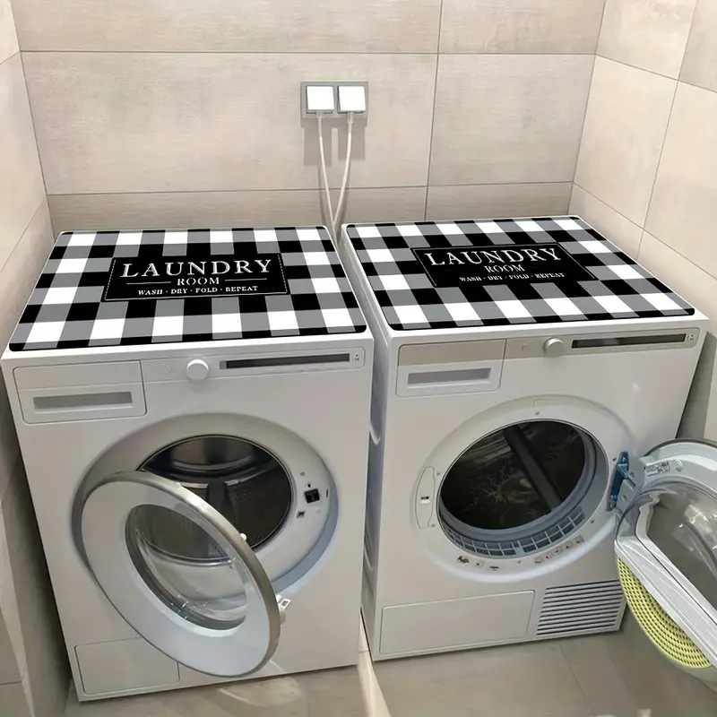 Home Textile Diatom Mud Washing Machine Pad Black And White Plaid Water Absorbing Quick Drying Dust Proof Pad Refrigerator Microwave Dust Cover Cloth