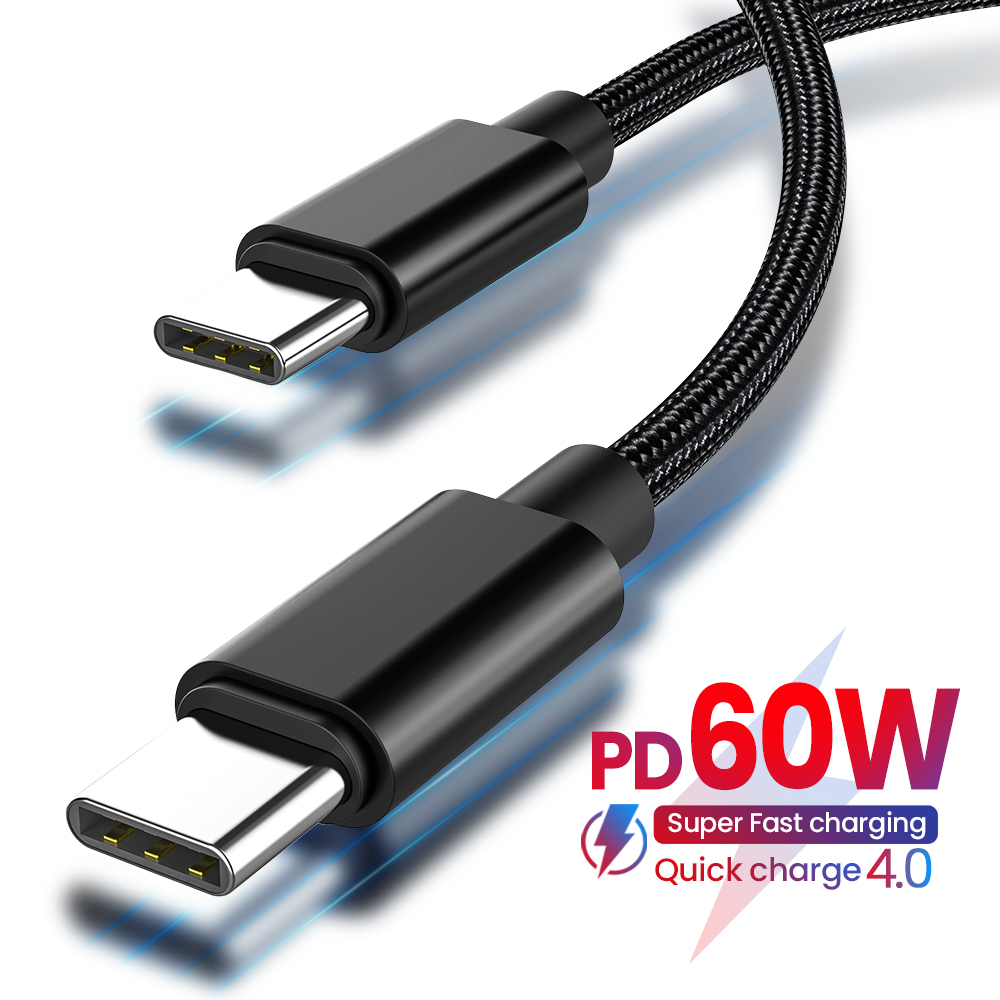 PD 60W USB Type C to USB C Cable for Samsung Huawei Xiaomi QuickCharge Mobile Charger 5A Fast Charging Data Ca