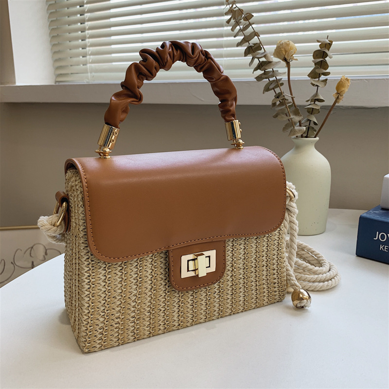 Handbag For Women Straw Bag Women's Bag Simple Woven Crossbody Bag Fashion Color Contrast Hand Box Bag Shoulder Bag