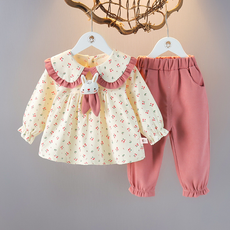 kid's clothing Autumn floral two-piece set 1-2-3 year old girl baby cartoon set baby autumn outing clothes