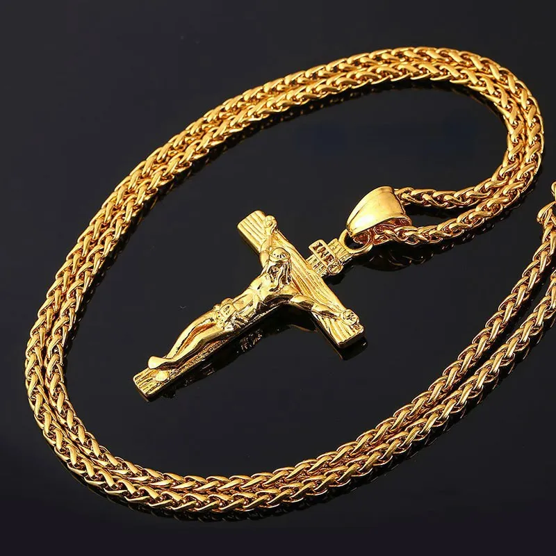 Religiöse Jesus Mode Gold Kreuz Pendent Mit Kette Halskette Schmuck Geschenke Für Männer Anhänger