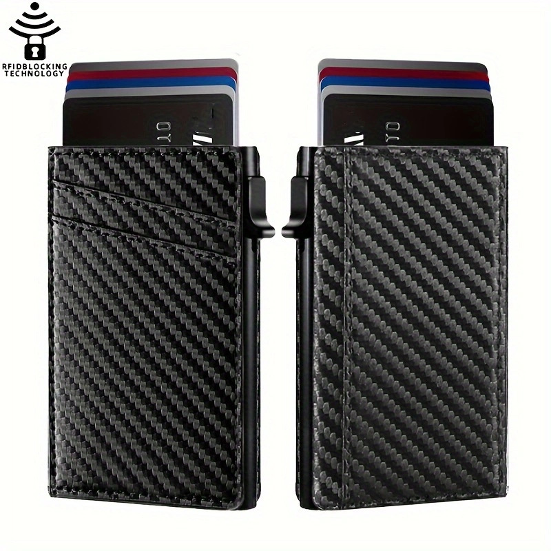 New Carbon Fiber Metal Men's Wallet Large Capacity Automatic Card Ejection Credit Card Case Leather Aluminum Alloy Card Holder