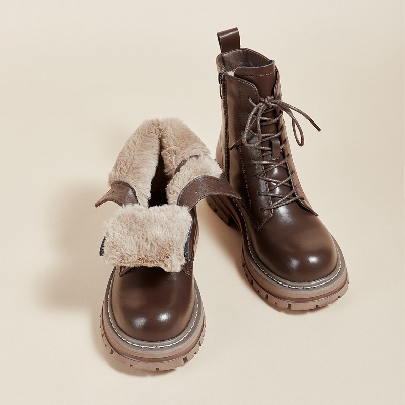 Women Boots women 2023 winter new British brown boots women autumn and winter plus velvet cotton shoes thick soled short boots