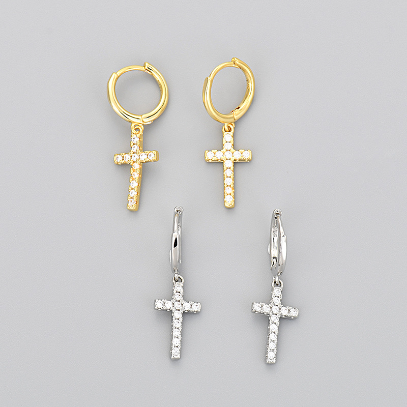 Hip Hop Street Cross Ohrschnallen Diamant Zirkon Einfache und vielseitige Herren Damen Ohrringe Äußere Ohrringe Mode