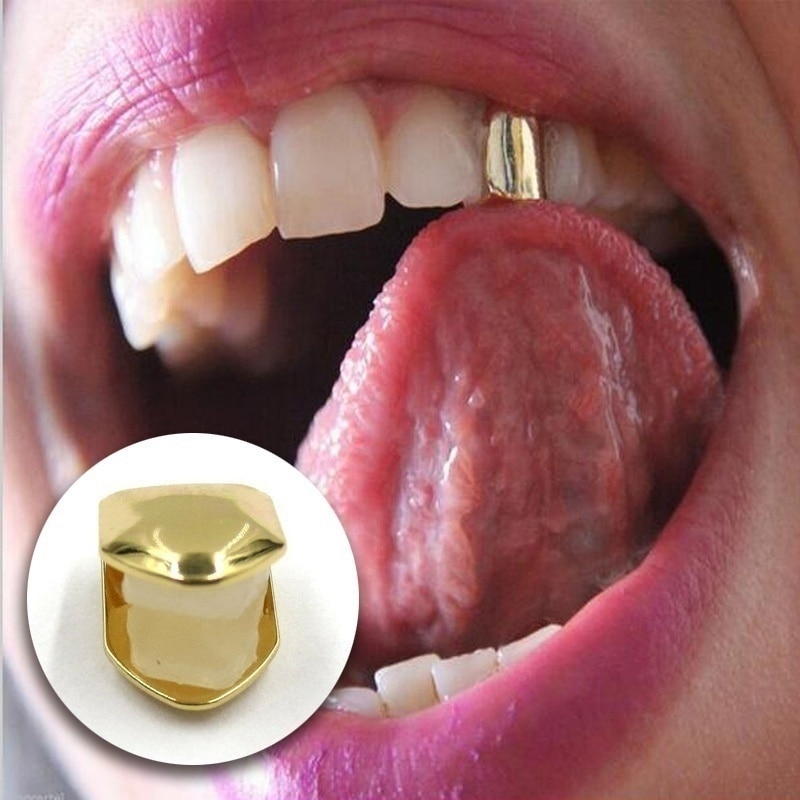 Delysia King 4 Colors Custom Fit Gold Plated Hiphop Single Tooth Grillz Cap Top Bottom Dental Grill Teeth Caps Halloween 2024 the most popular