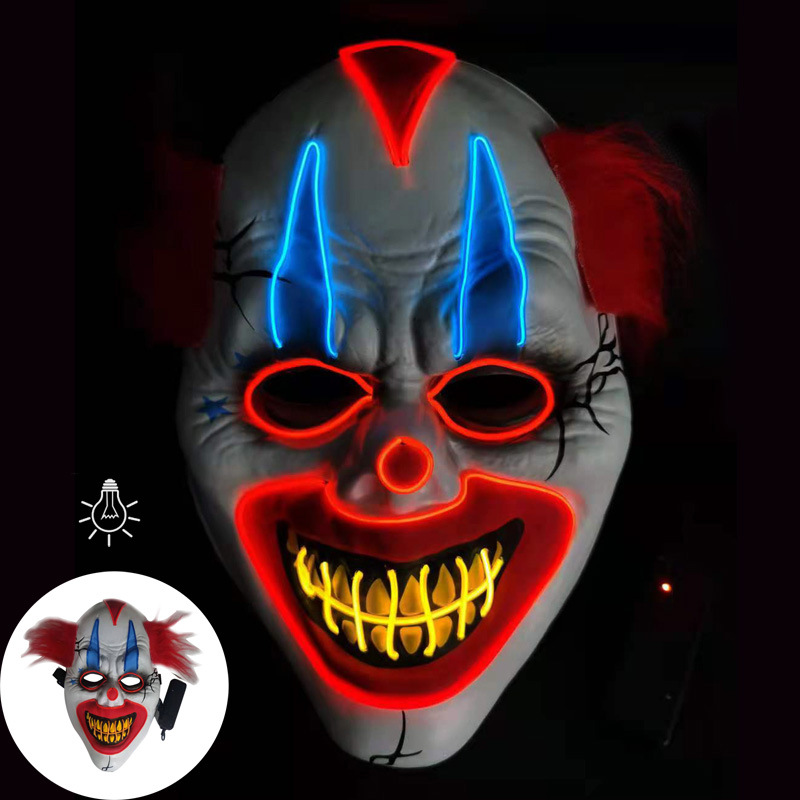 Halloween 21 red long hair luminous clown male Halloween horror festival dress up festive PVC mask cold light mask