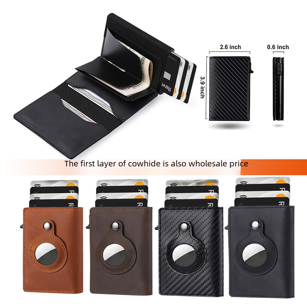 airtag card case anti-theft brush card case multi-functional business men's leather wallet positioning tracker