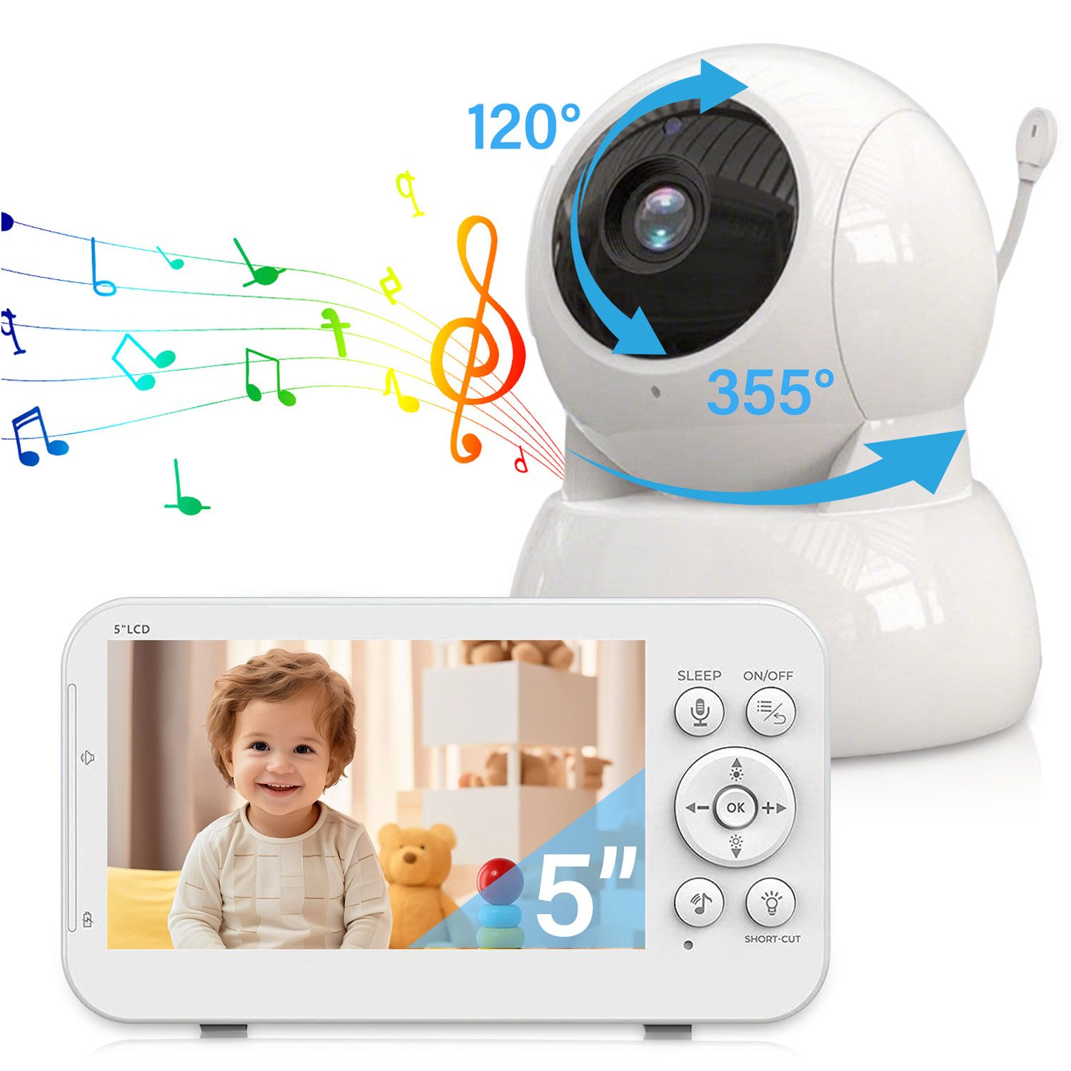 ZEUOPQ Video-Babyphone Extra Großer 5-Zoll-HD-LCD-Bildschirm-Baby- Kamera-Monitor,