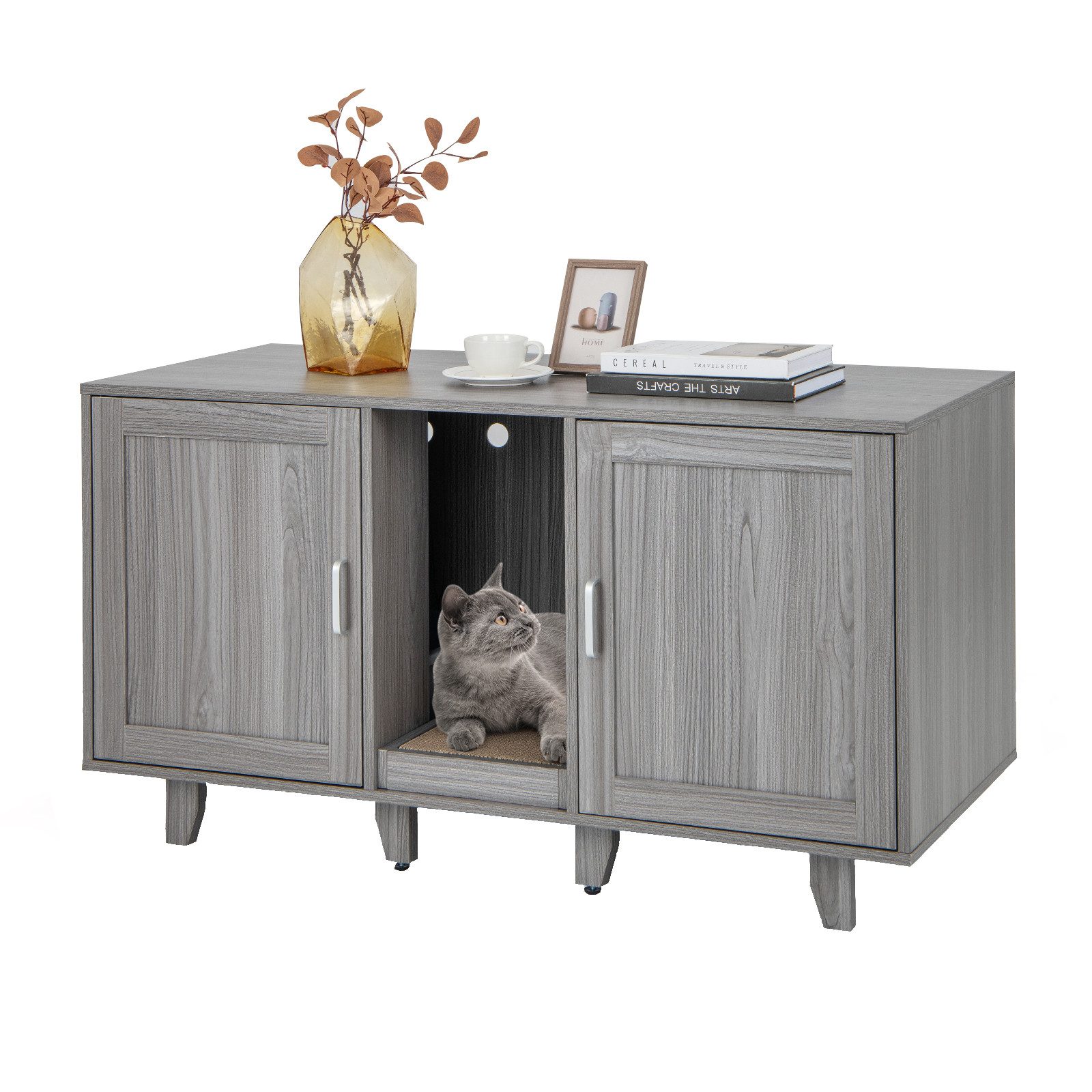 COSTWAY Tierhaus, Katzenklo Schrank, mit 2