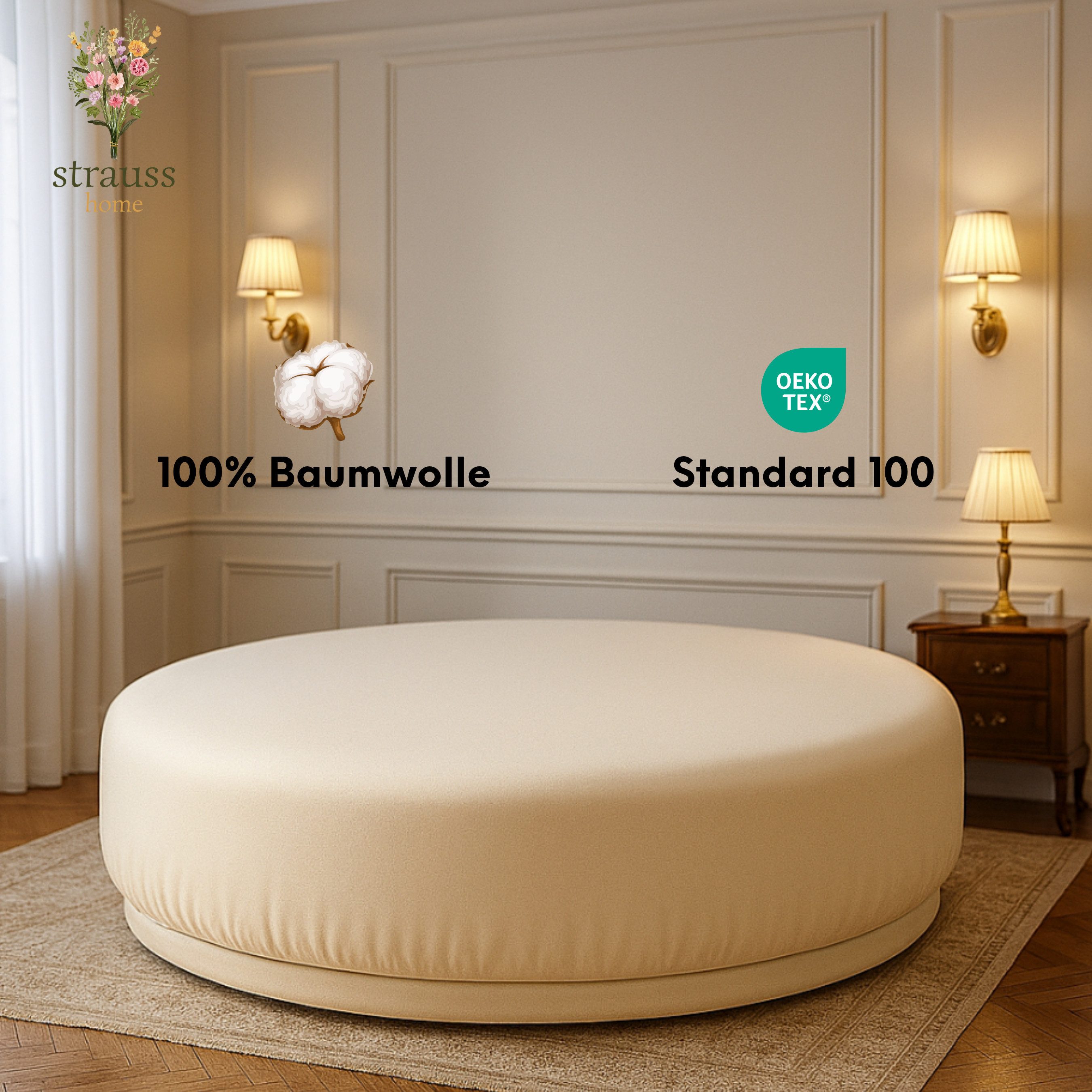 Strauss Home Spannbettlaken Premium RUND 220x220