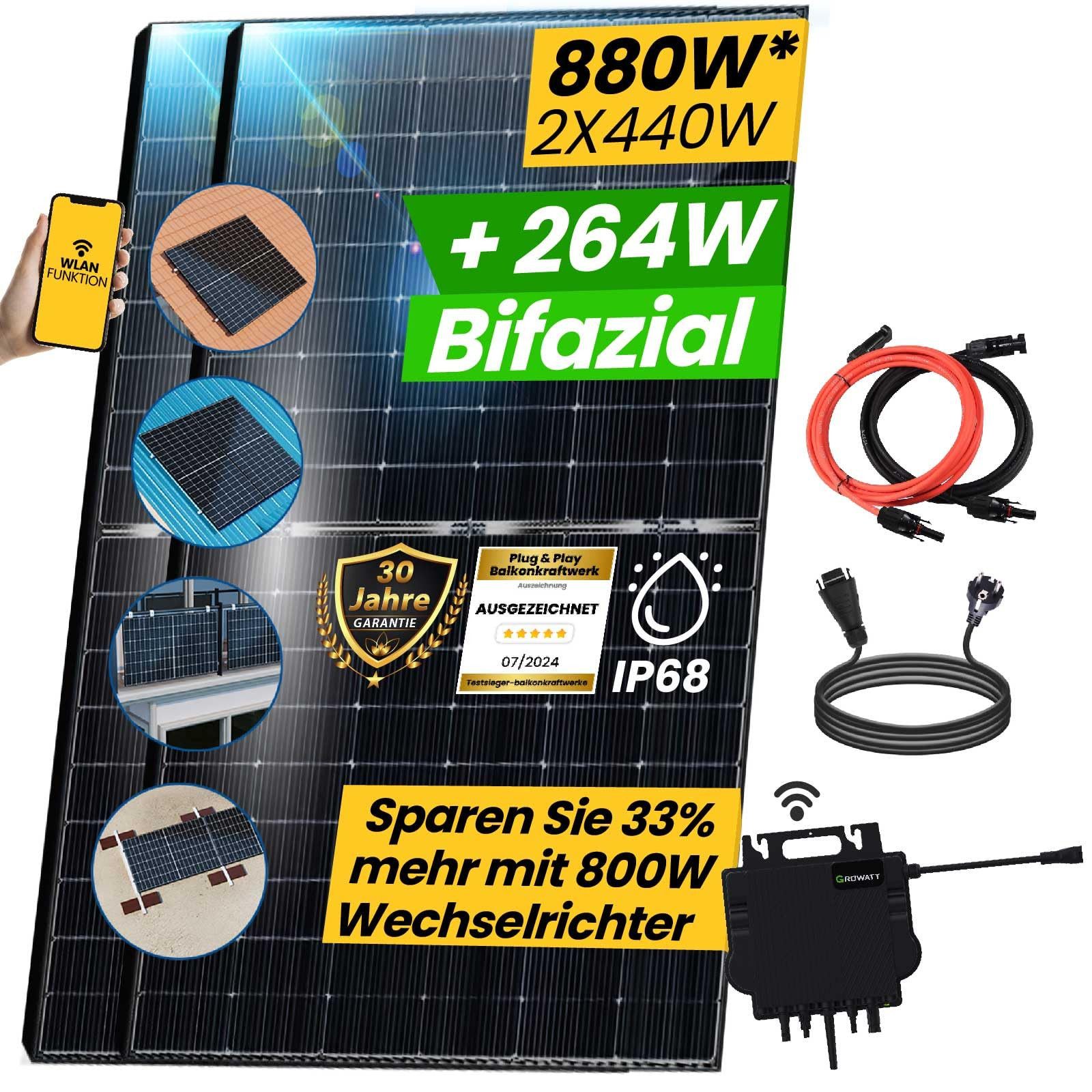 EPP.Solar Solaranlage 880W/800W Balkonkraftwerk Bifizial 880W