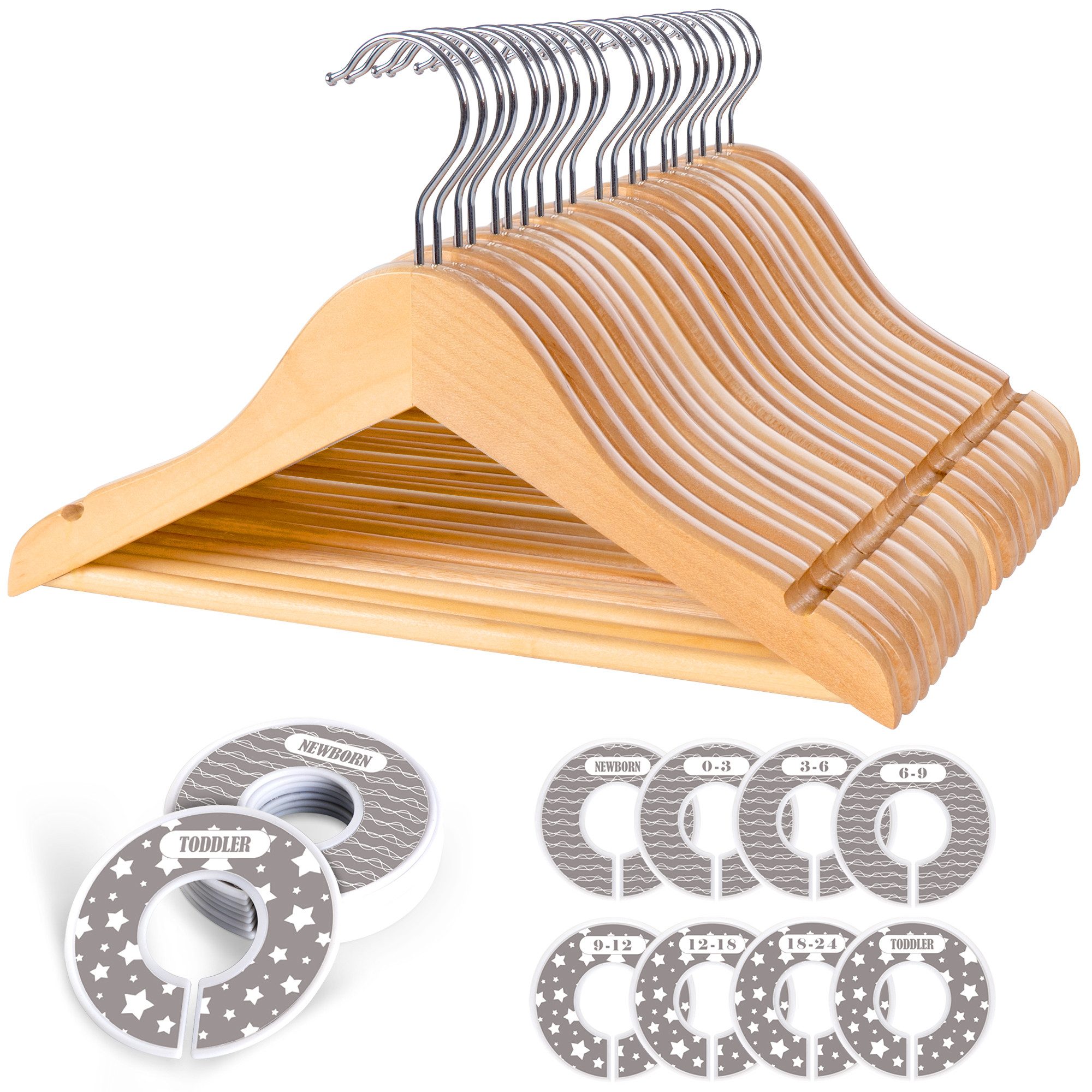 ElitVita Kleiderbügel Baby Holz Kinderkleiderbügel, mit