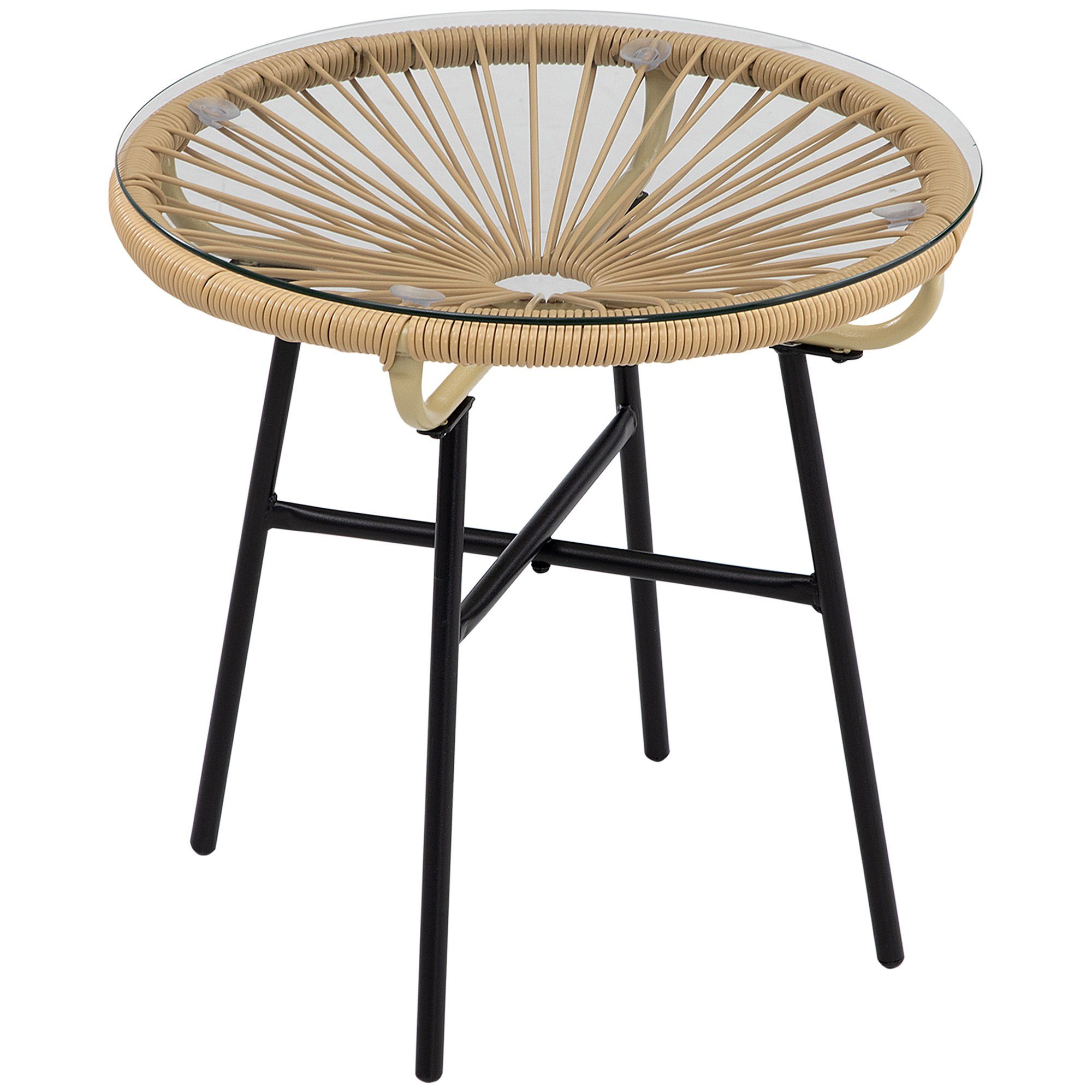 Outsunny Gartentisch Kaffeetisch mit Glastischplatte (Ratten