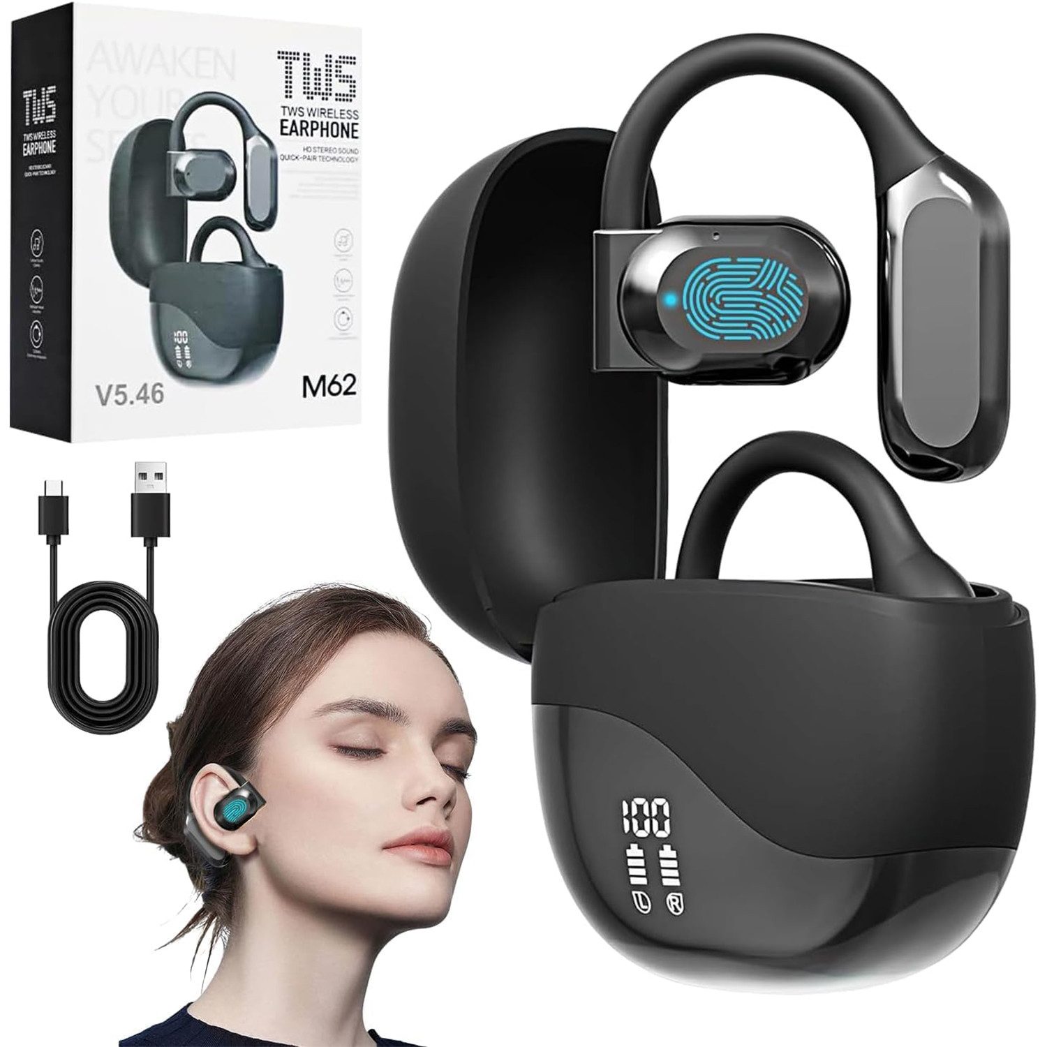 RWEUOQ Bluetooth Kopfhörer Übersetzungs Kopfhörer Open-Ear-Kopfhörer