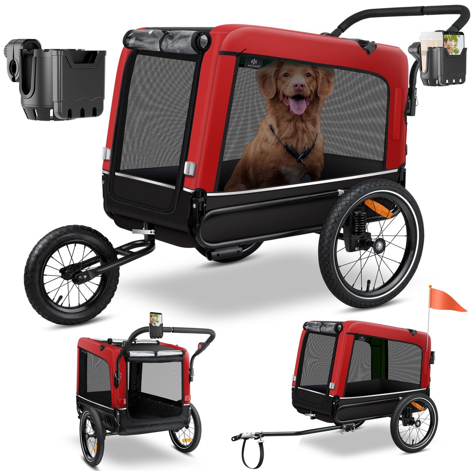 KESSER Fahrradhundeanhänger, Hundeanhänger Boxer 3-in-1 Hundebuggy