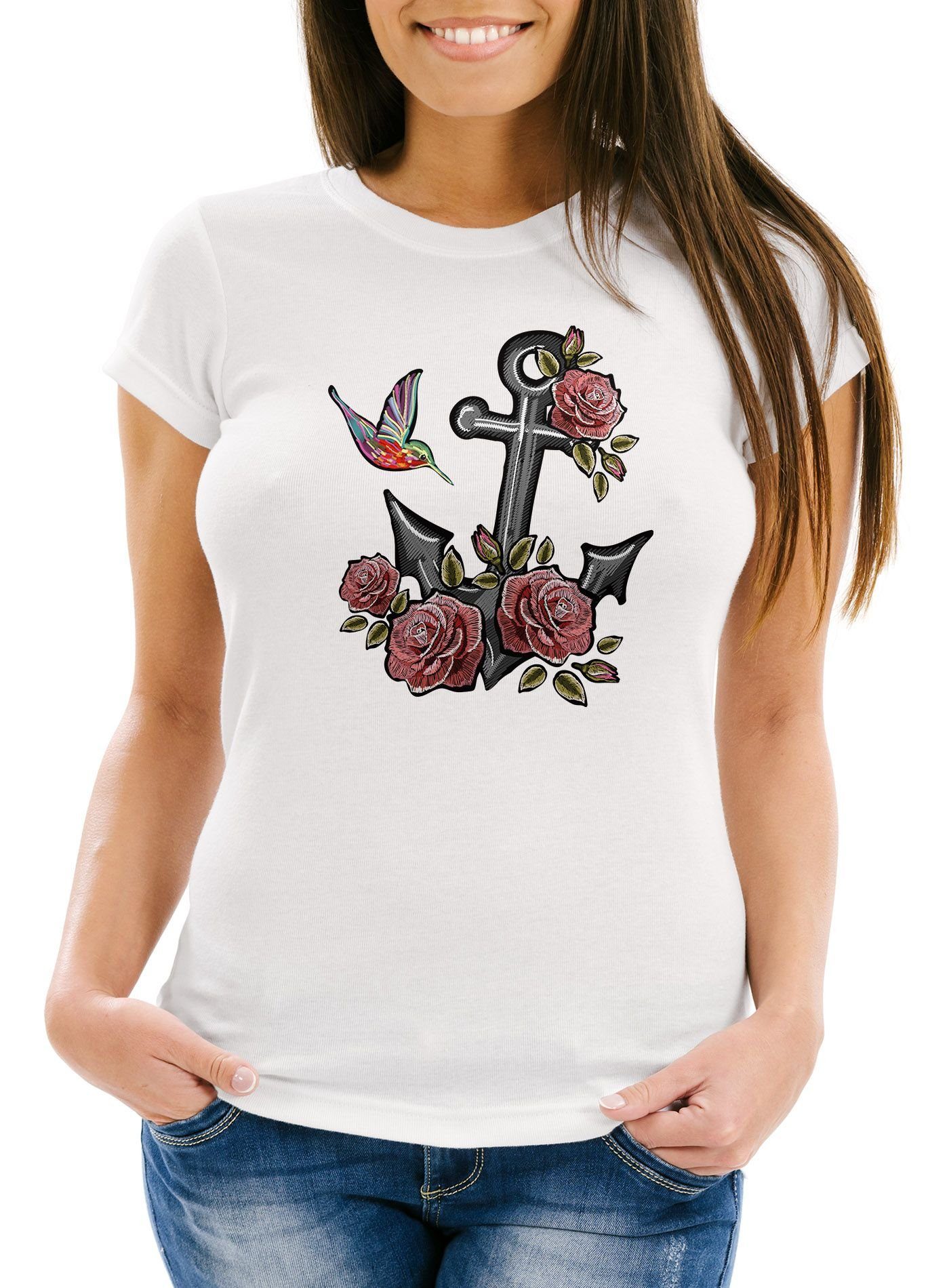 Neverless Print-Shirt Damen T-Shirt Anker Rosen