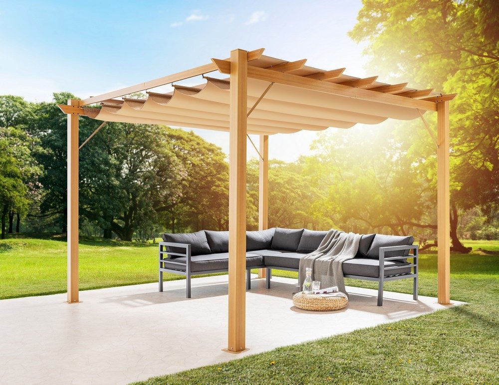 CHILLROI Pavillon Aluminium-Pavillon mit verstellbarem Sonnensegel,