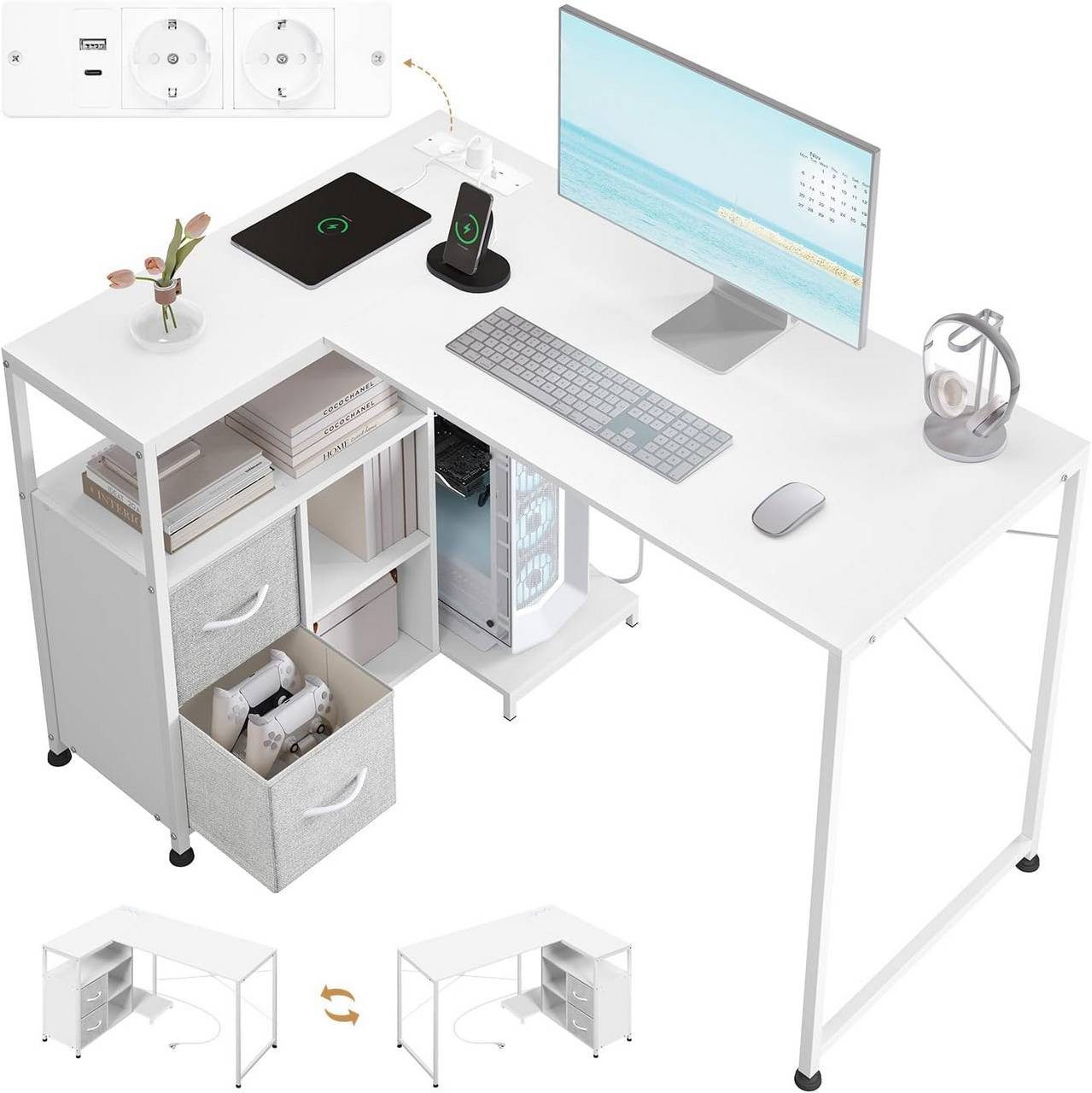 Woltu Schreibtisch (1-St), Eckschreibtisch, L-Form, Gaming