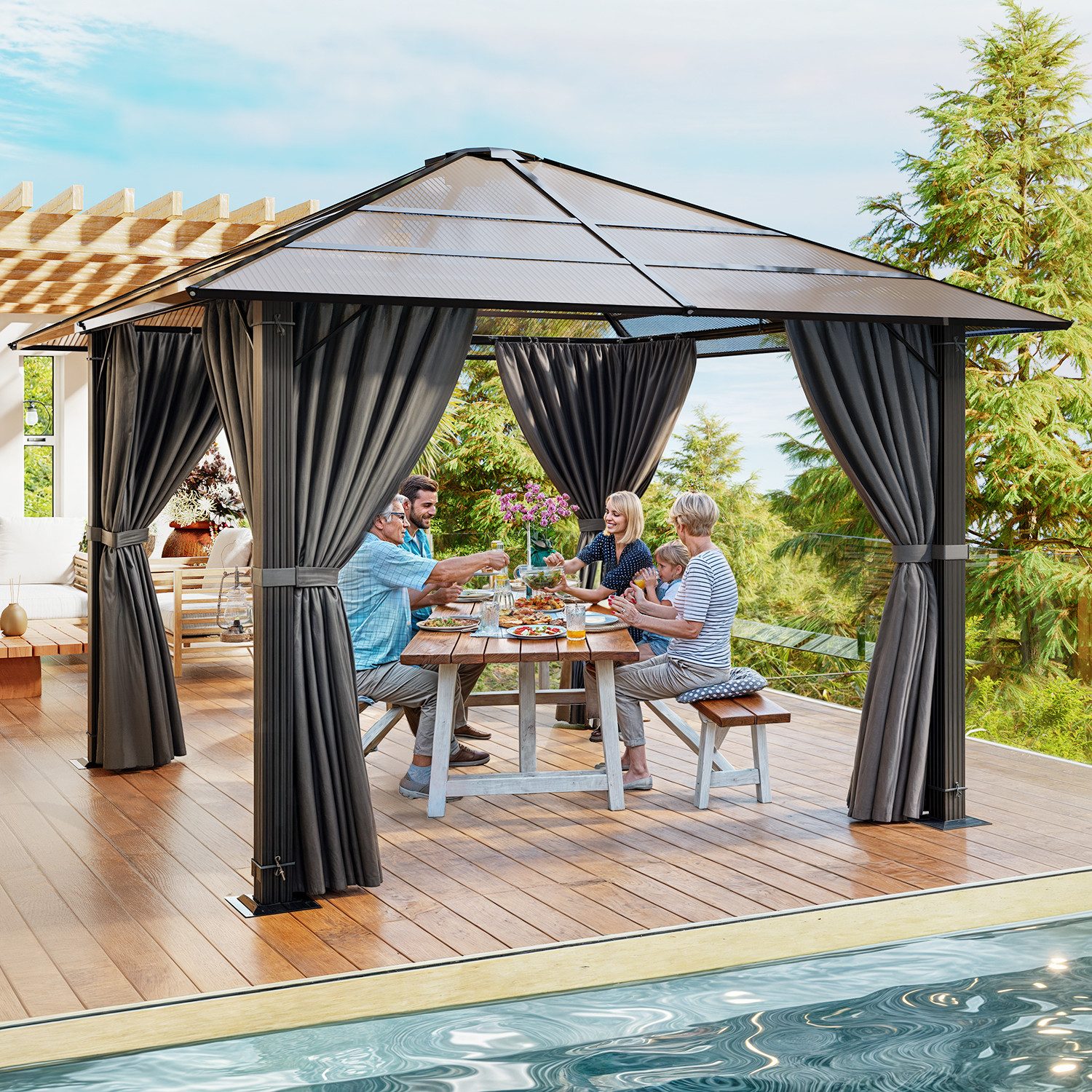 HOMALL Pavillon 3x3/3x4m Gartenpavillon Verdickter Aluminium-Pavillon,