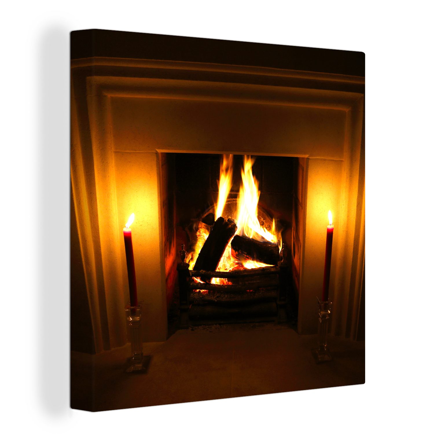 OneMillionCanvasses® Leinwandbild Kamin in einem dunklen