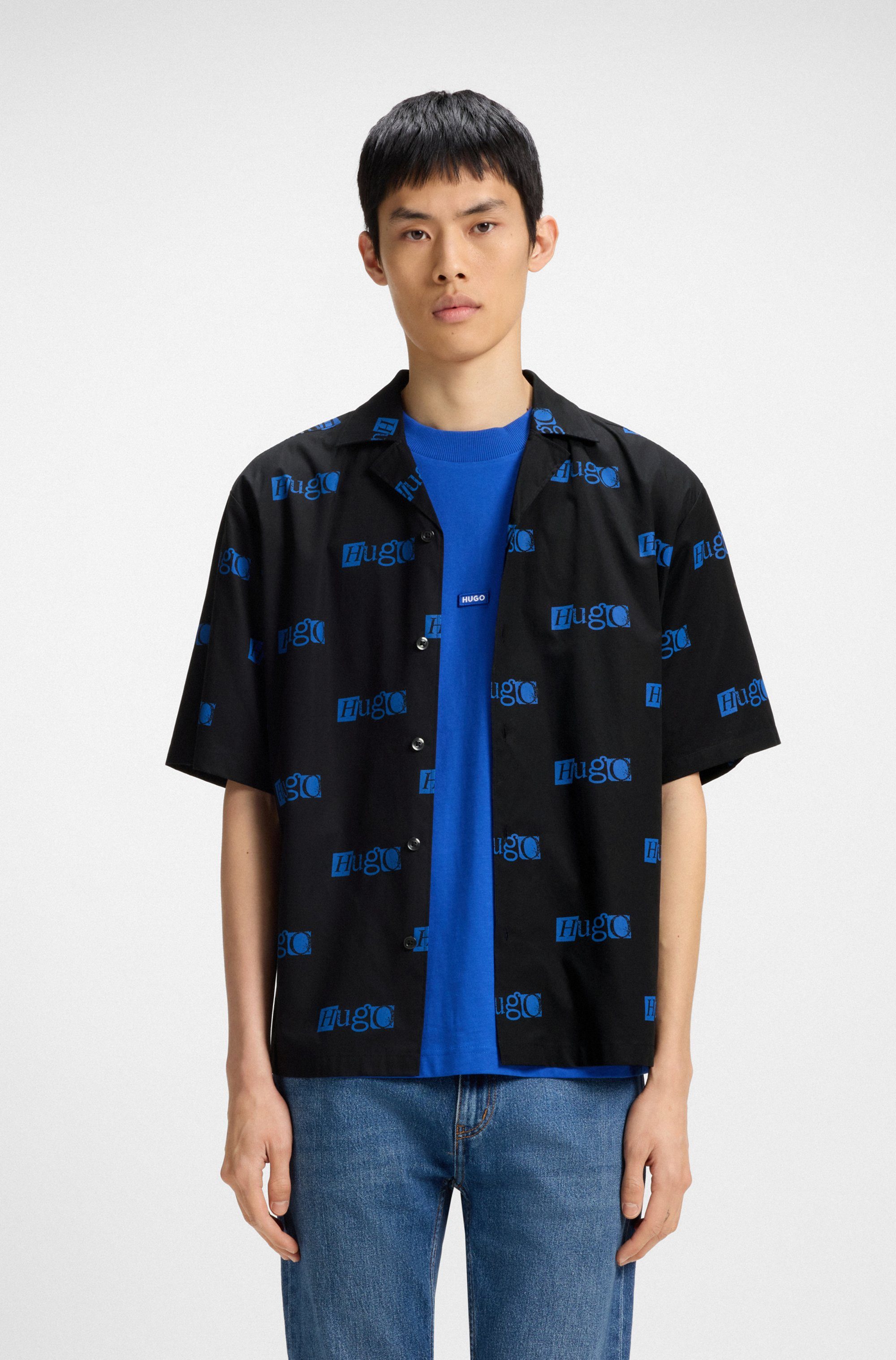 HUGO Blue Kurzarmhemd Eligino mit Hugo-Logo-Print