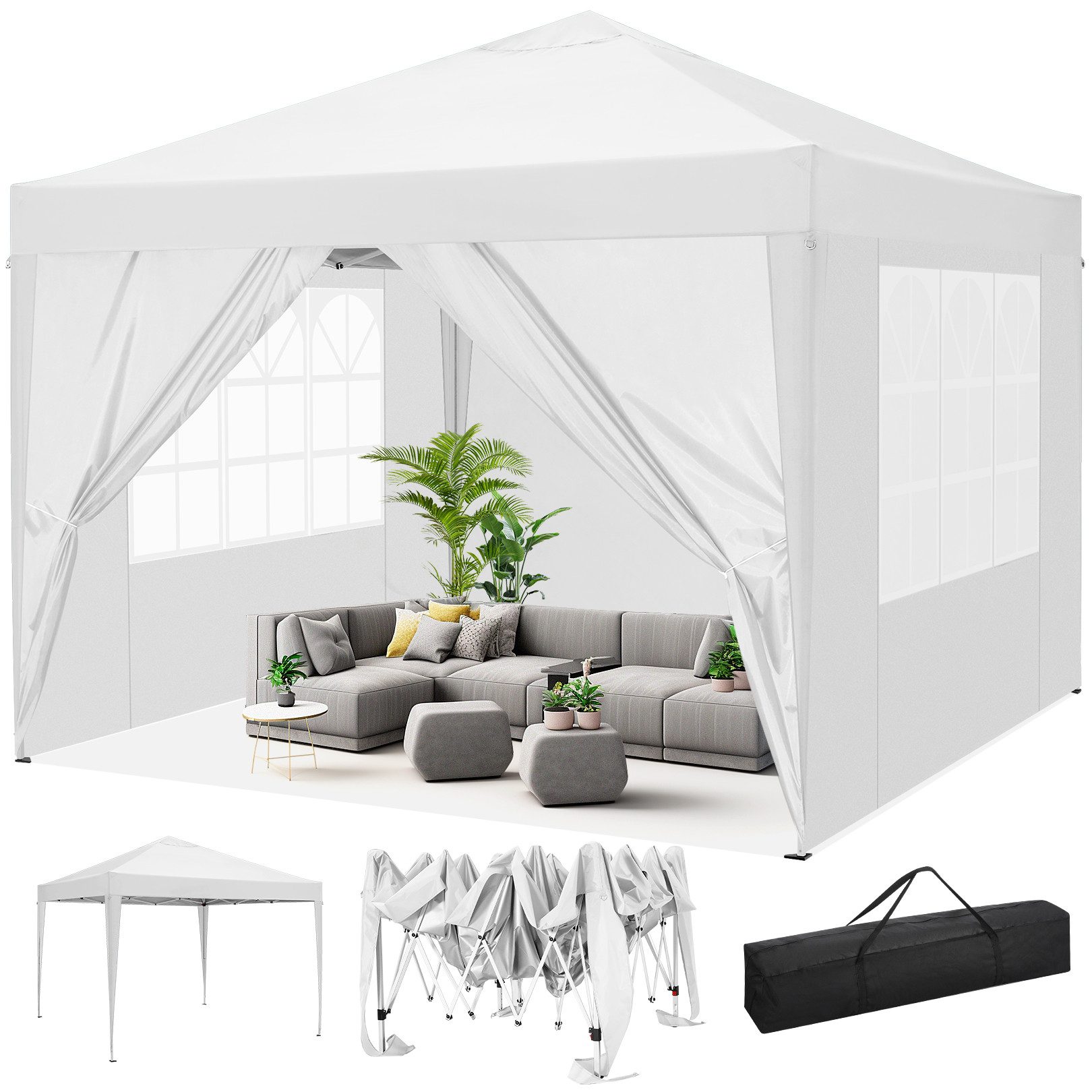 LUCKZON Pavillon 3x3m Pavillon, wasserdicht,UV-Schutz 50+,