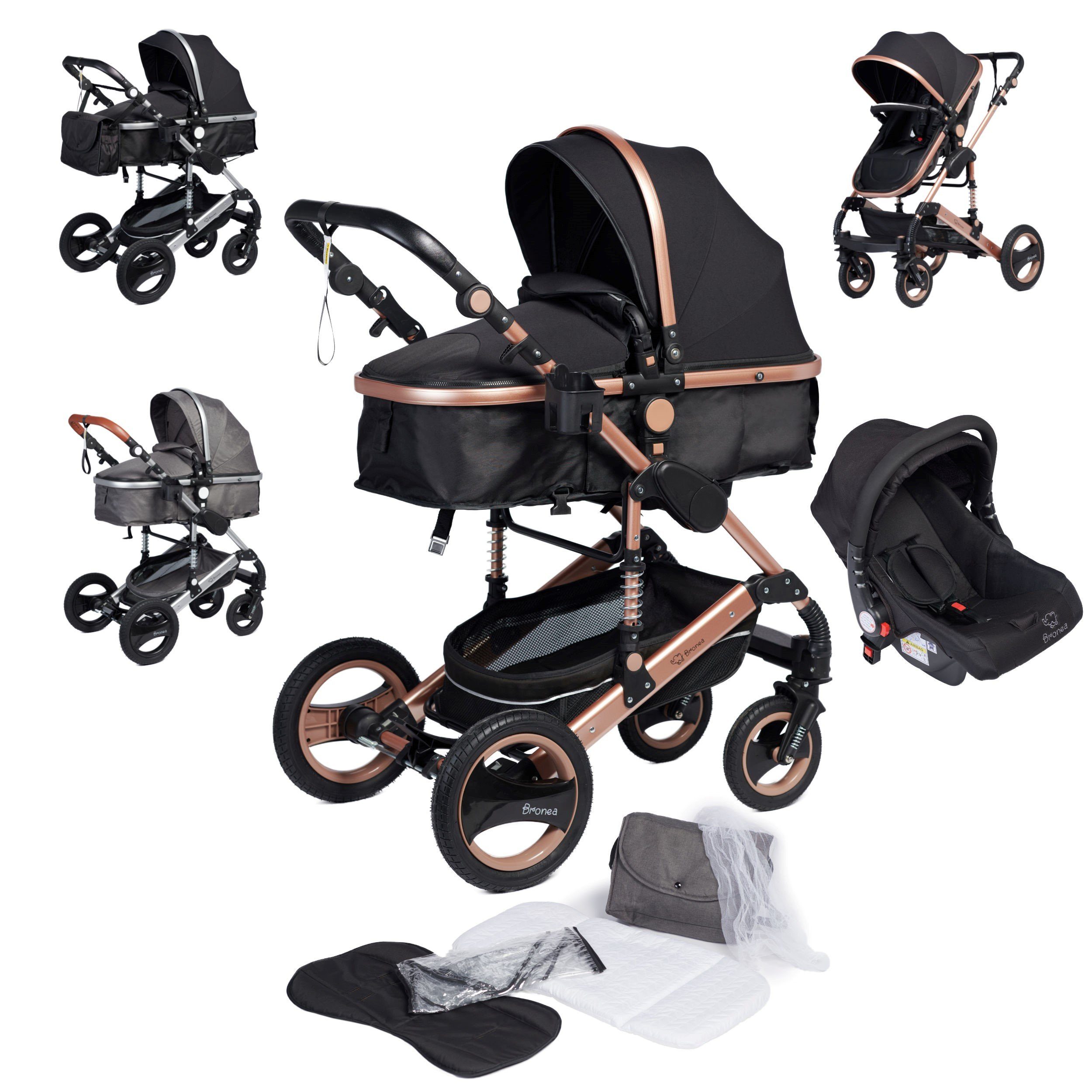 Bronea Kombi-Kinderwagen EXQUISE Kinderwagen 3in1 mit