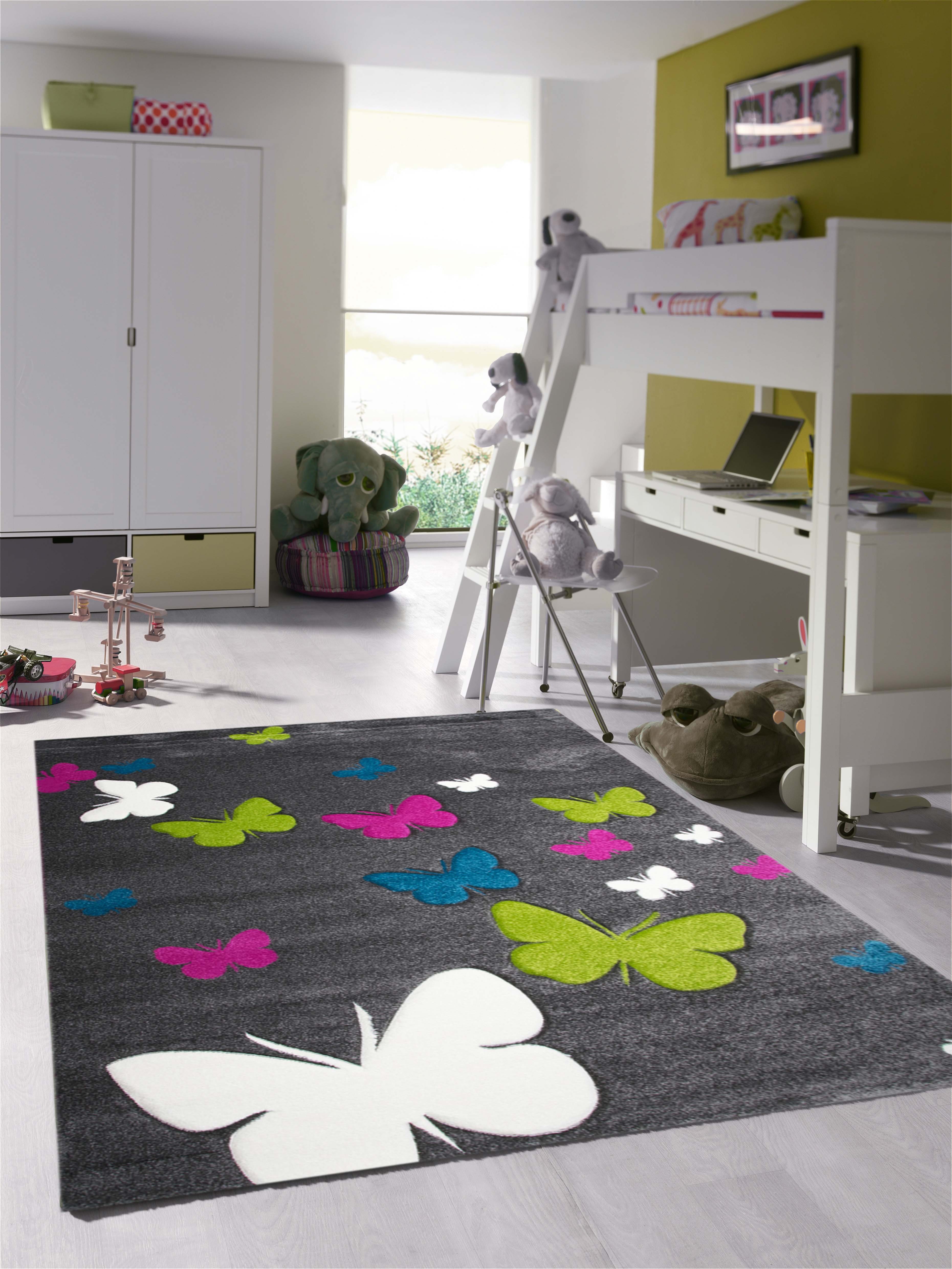 TeppichHome24 Kinderteppich Kinderteppich Schmetterlinge in Grau