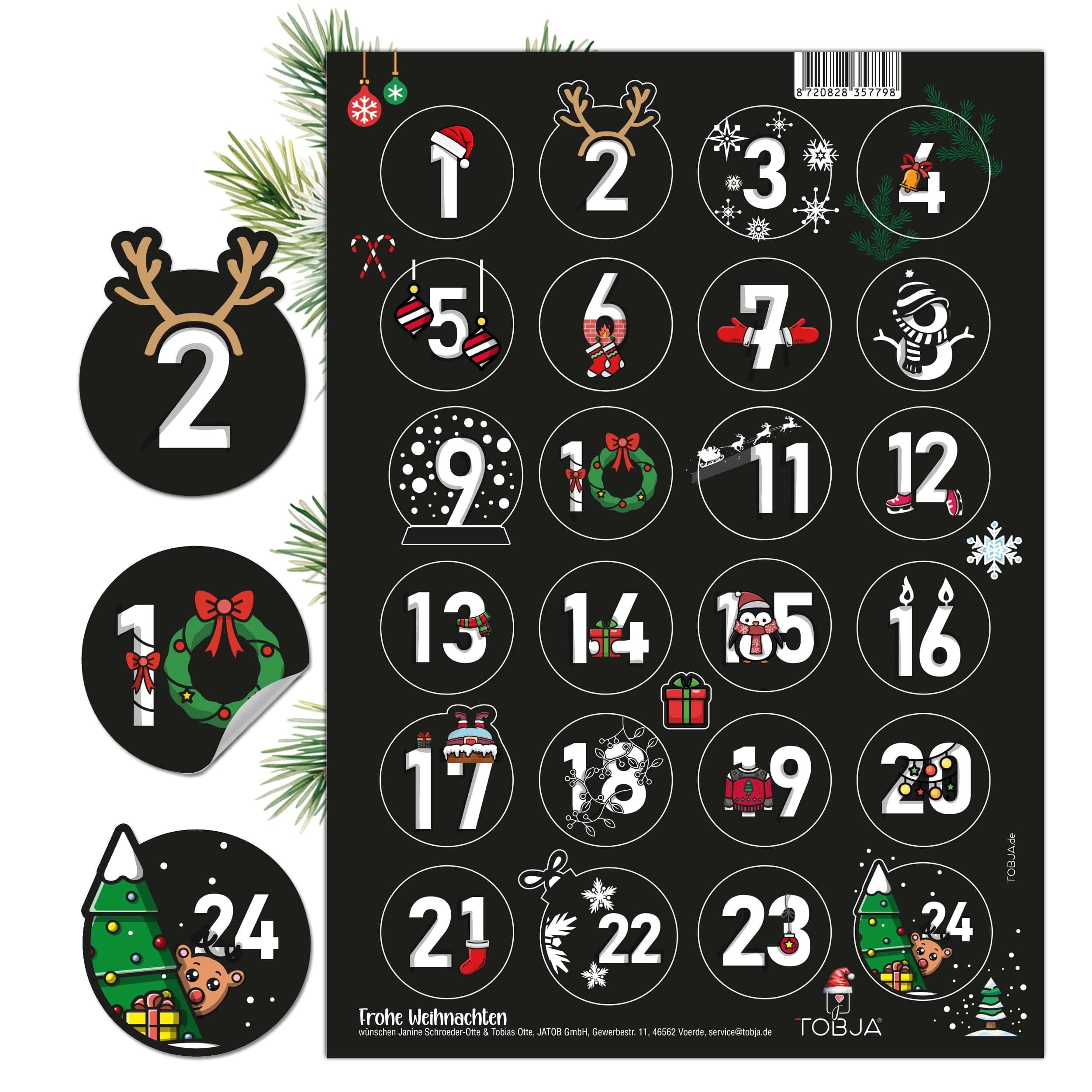 TOBJA befüllbarer Adventskalender Adventskalender Zahlen 1-24,