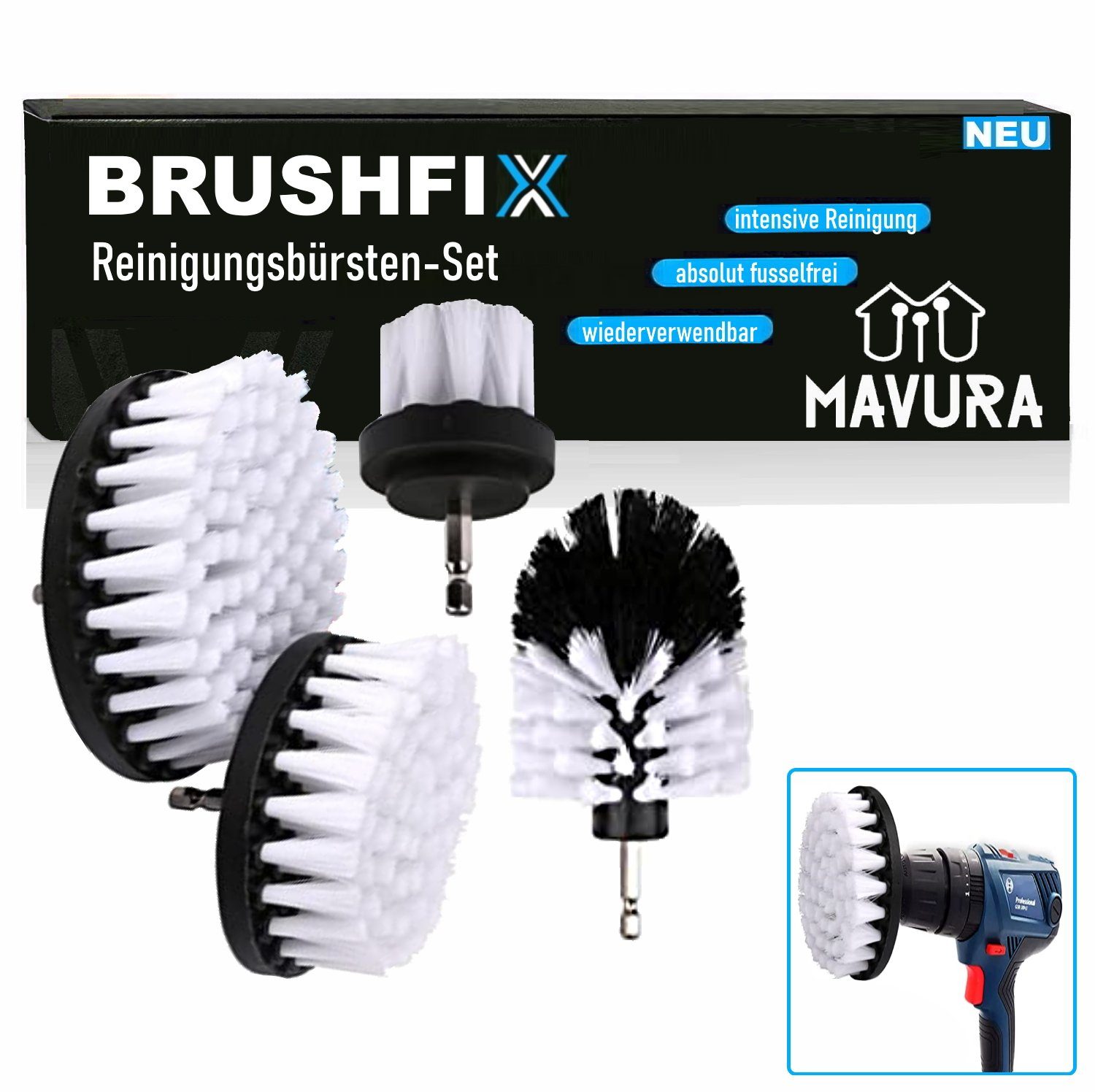 MAVURA Reinigungsbürsten-Set BRUSHFIX Bürstenaufsatz Akkuschrauber Bohrmaschine