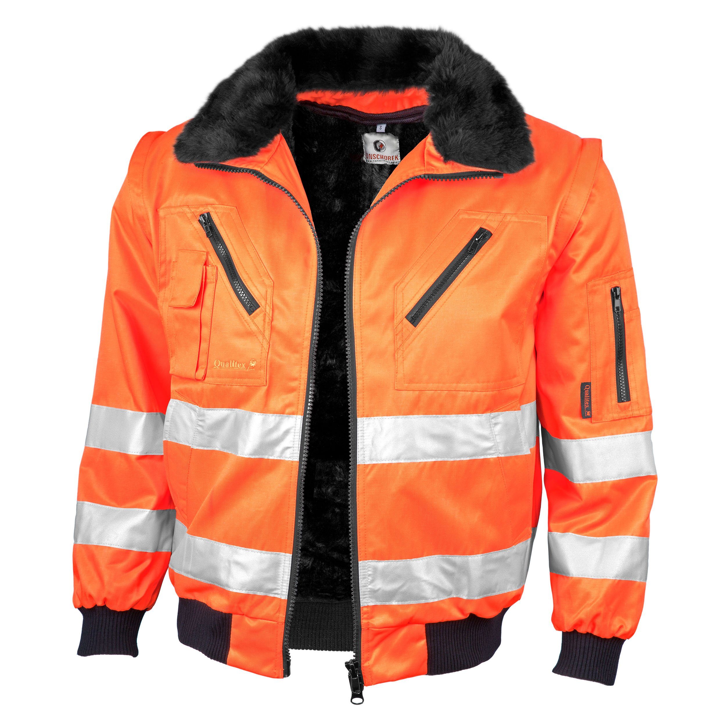 Qualitex Workwear Pilotenjacke signalfarbe 4-in-1 Arbeitsjacke