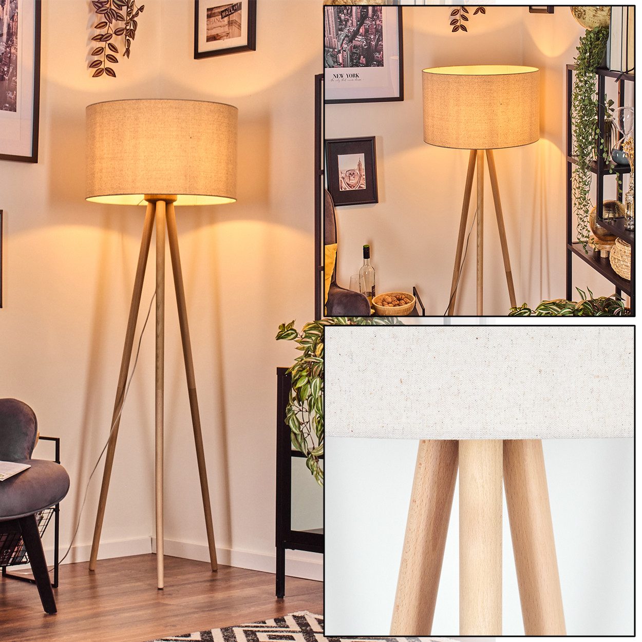 hofstein Stehlampe Stehlampe mit Holzfuß und