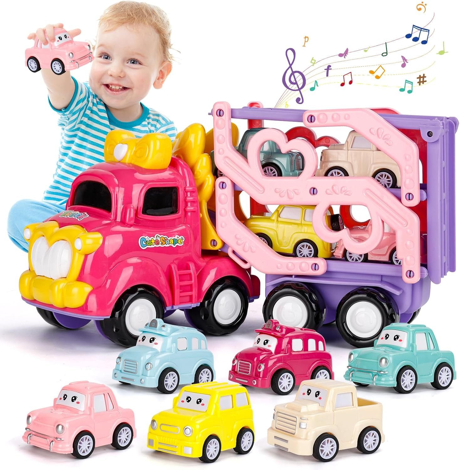 LA CUTE Spielzeug-LKW 7-in-1 Transport-LKW Spielzeug