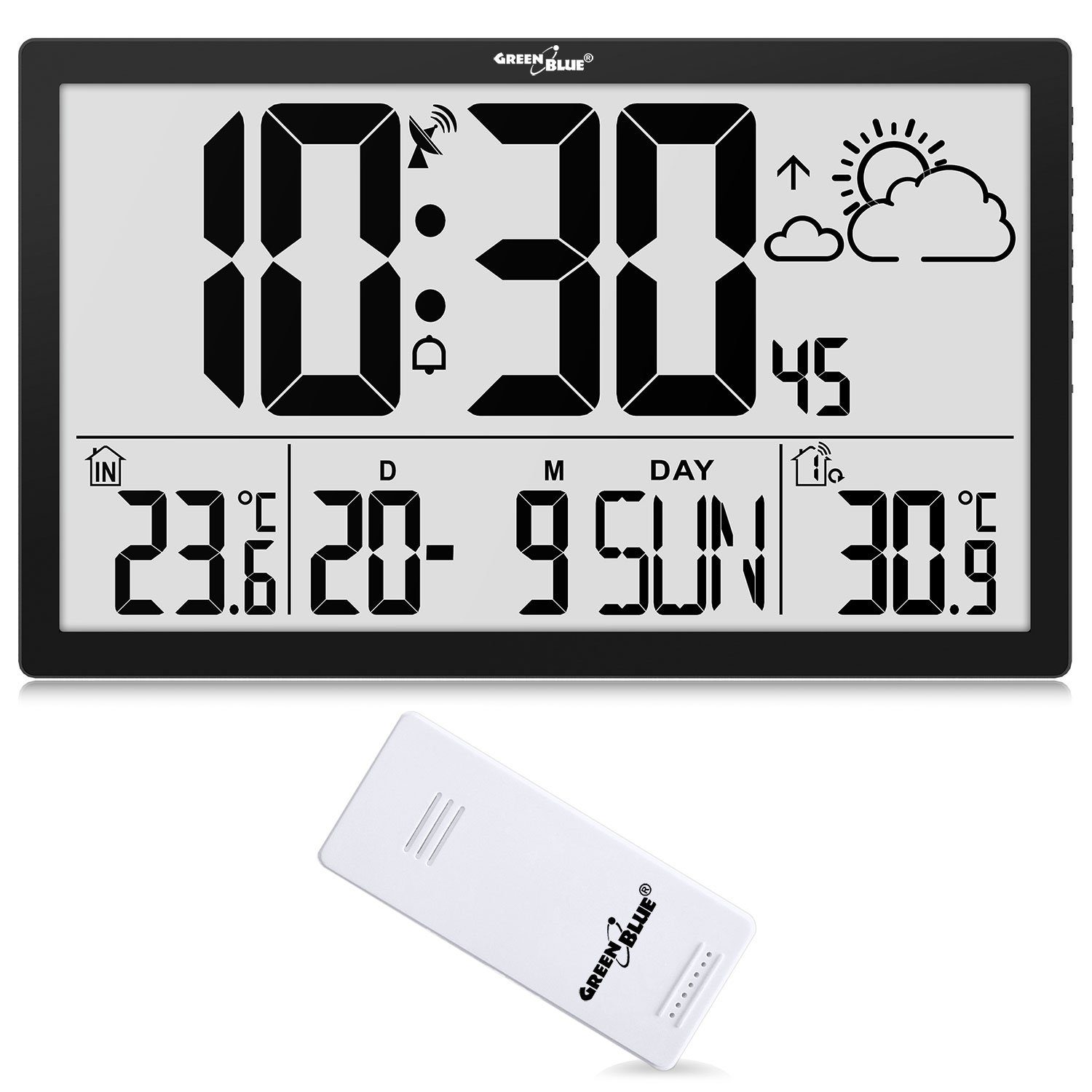GreenBlue Wanduhr GB218 (Wetterstation, Digitale Wanduhr