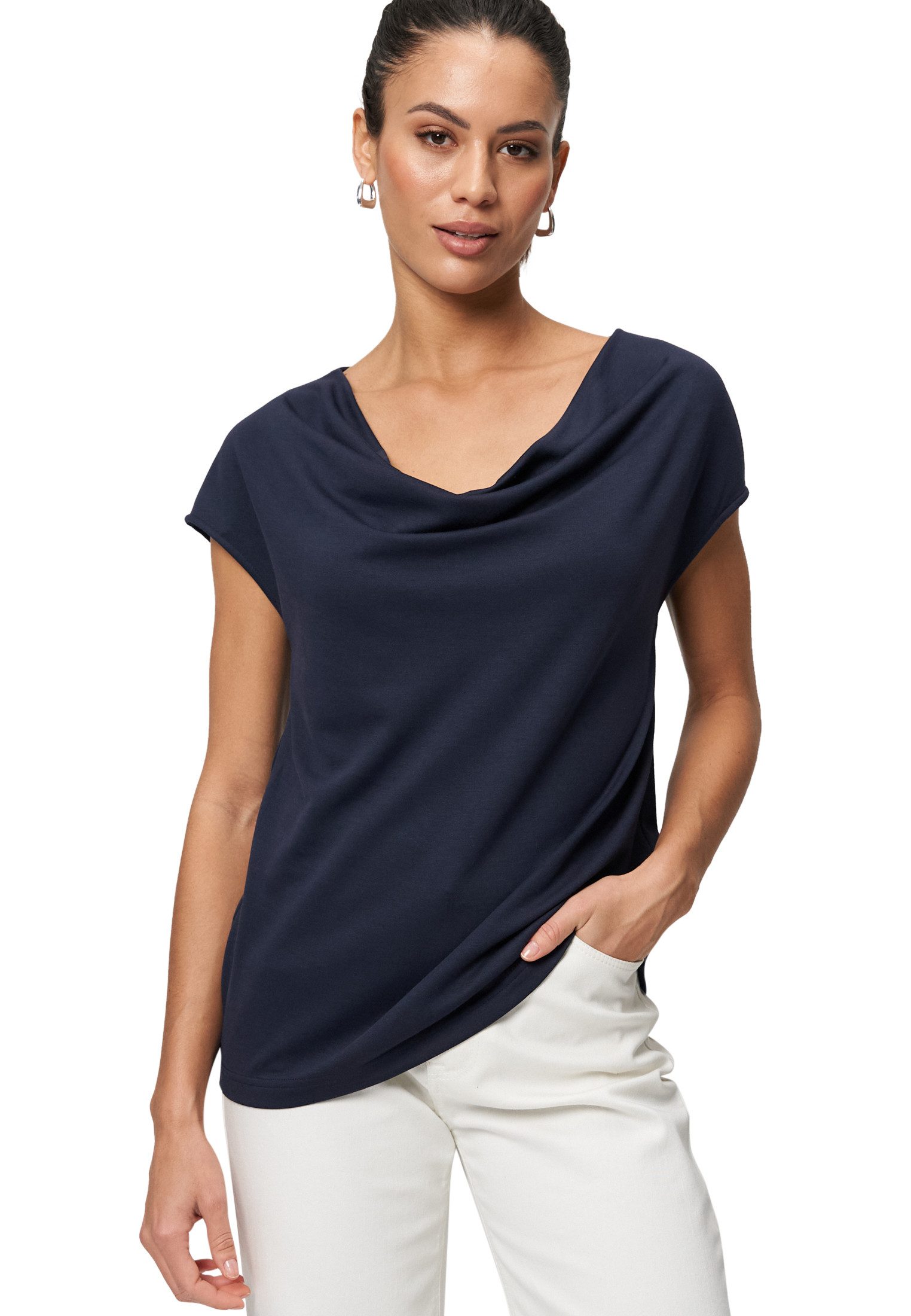 Zero T-Shirt zero Jerseyshirt mit Wasserfallausschnitt
