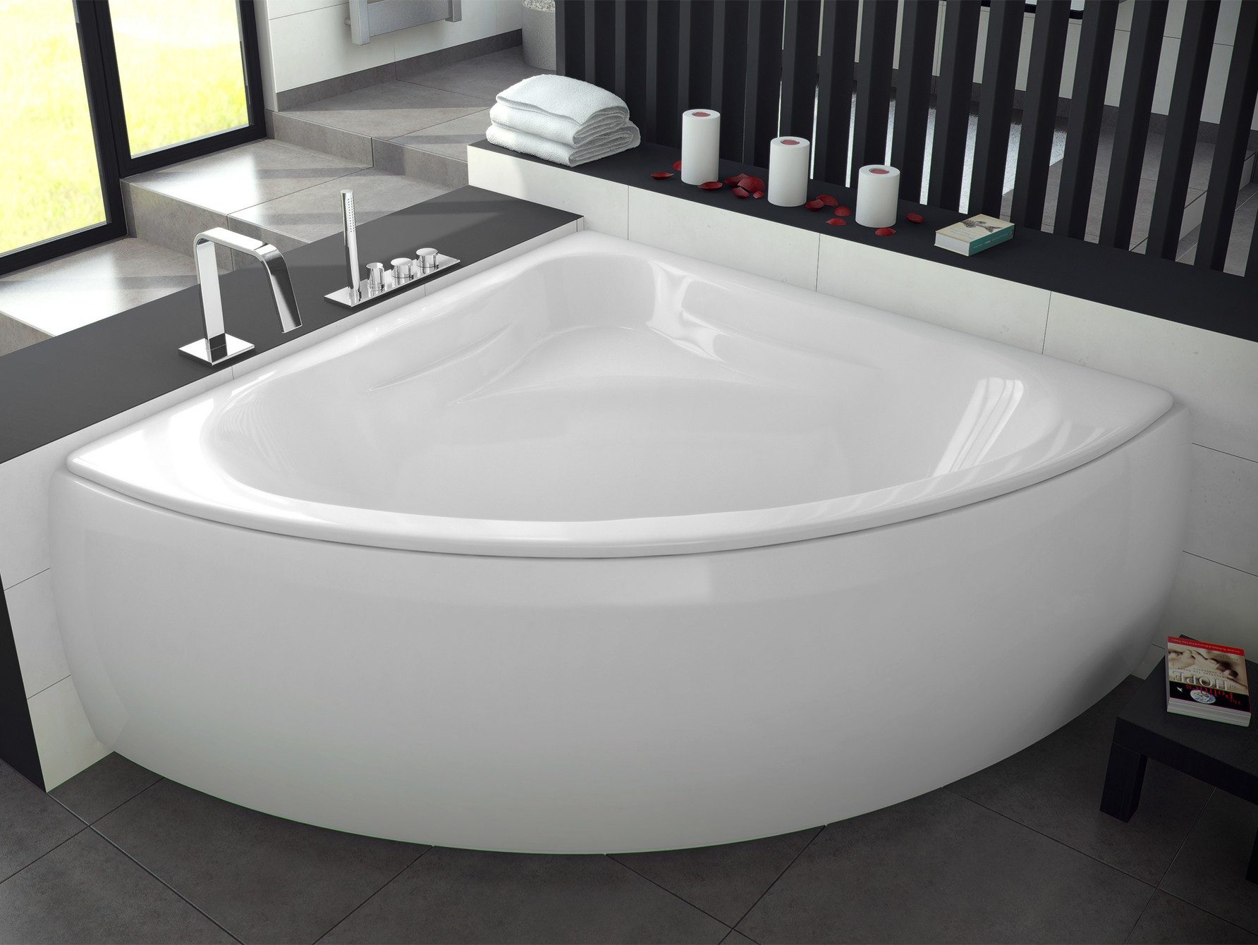 KOLMAN Badewanne Eckbadewanne Mia 140x140, Ablaufgarnitur