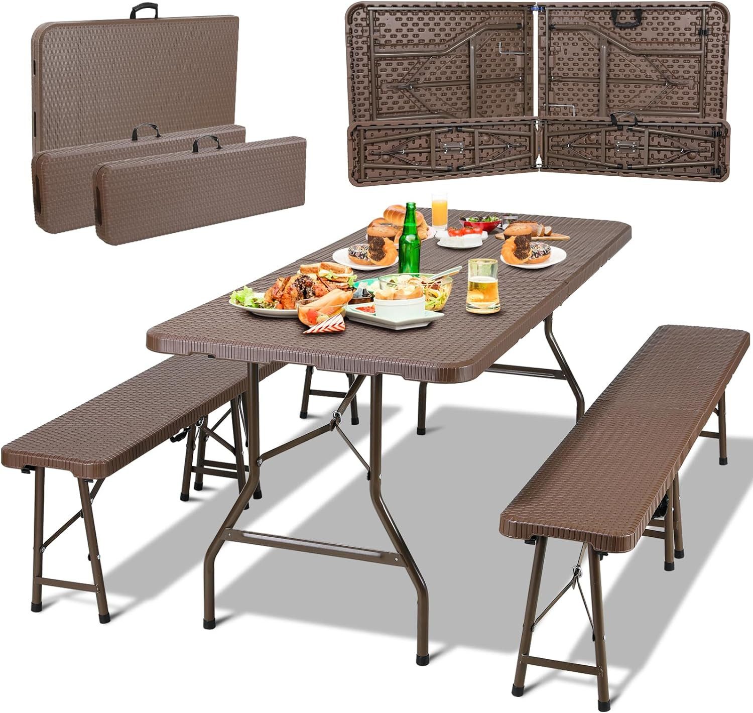 TLGREEN Bierzeltgarnitur Campingtisch, Pflegeleicht und tragbar,