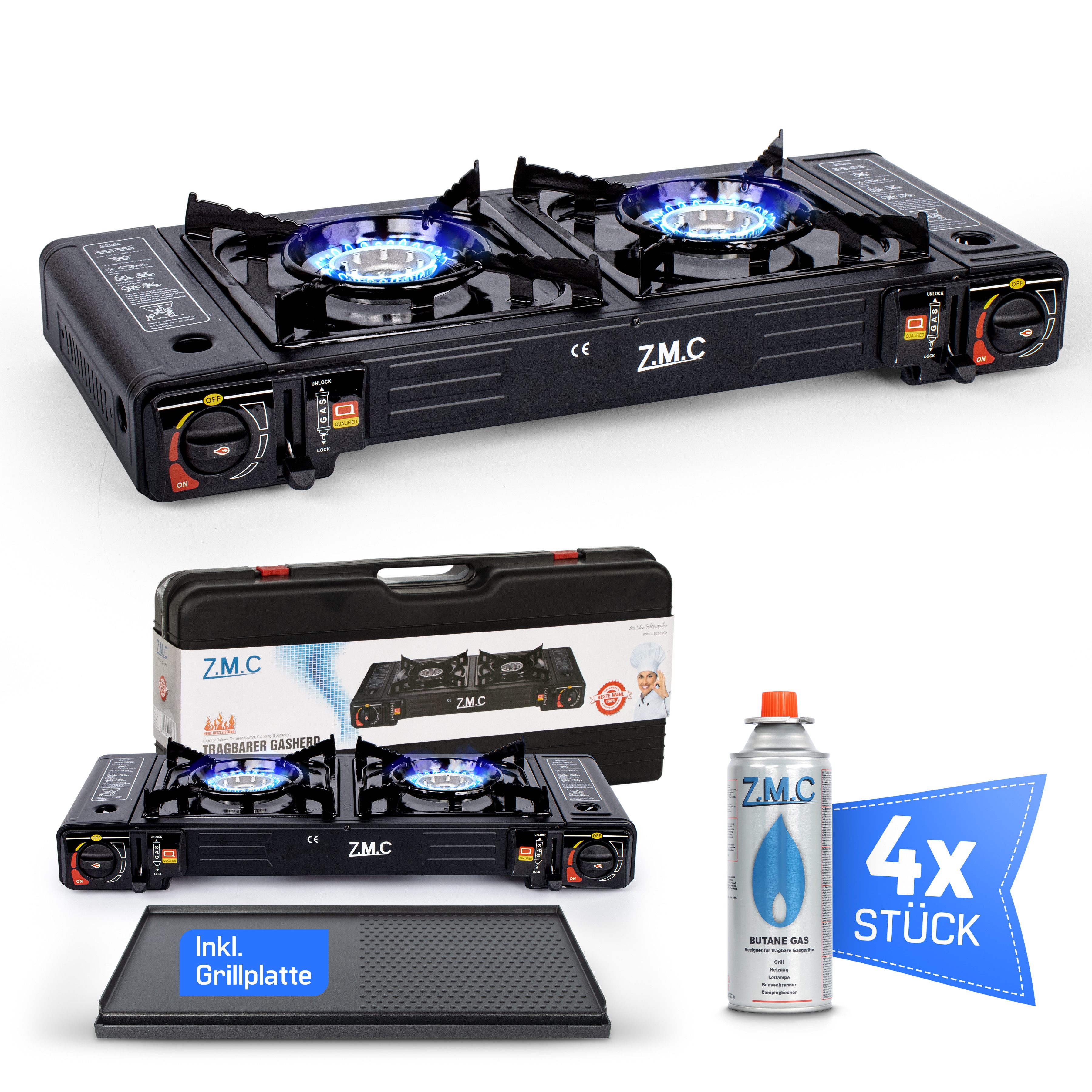 ZMC Gaskocher 2in1 Campingkocher mit Grillplatte