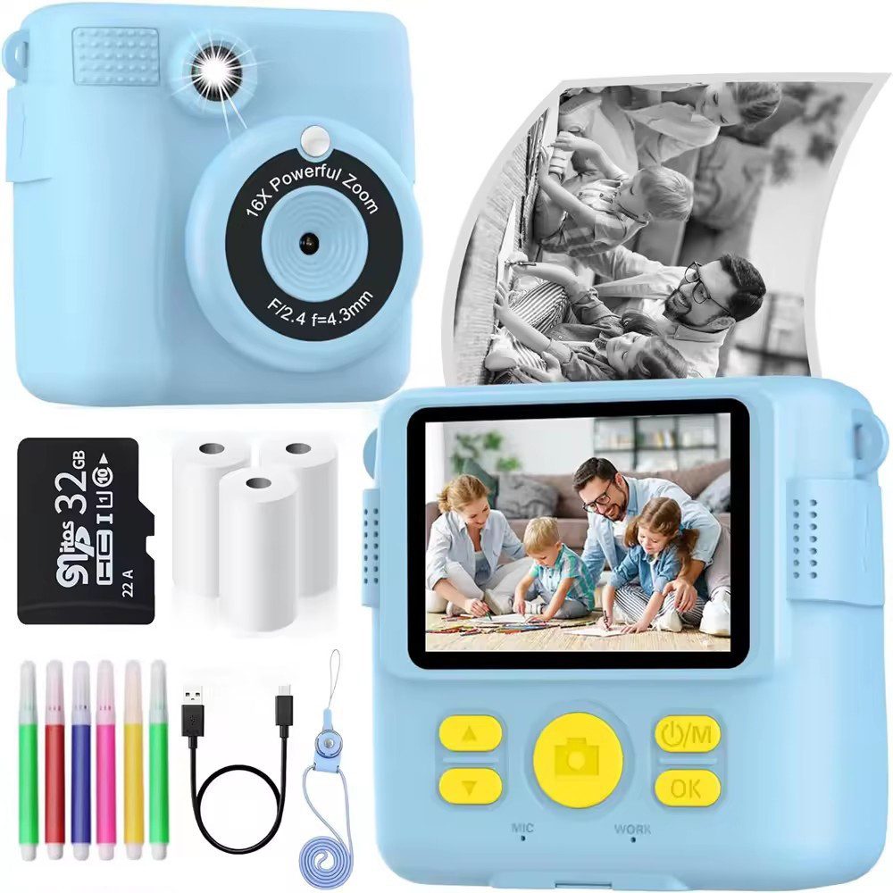 RWEUOQ KinderKamera DigitalKamera Print Sofortbildkamera 1080P