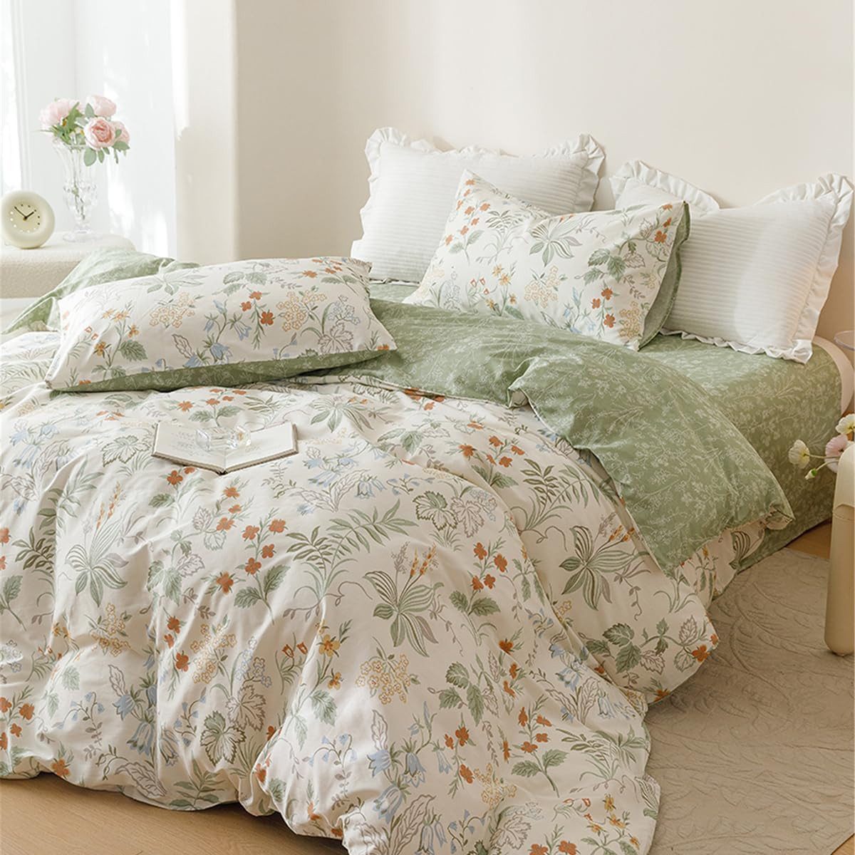 wohnTRAUM24 Bettwäsche Bettwäsche Pflanzenmuster,Wende Bettwäsche Set