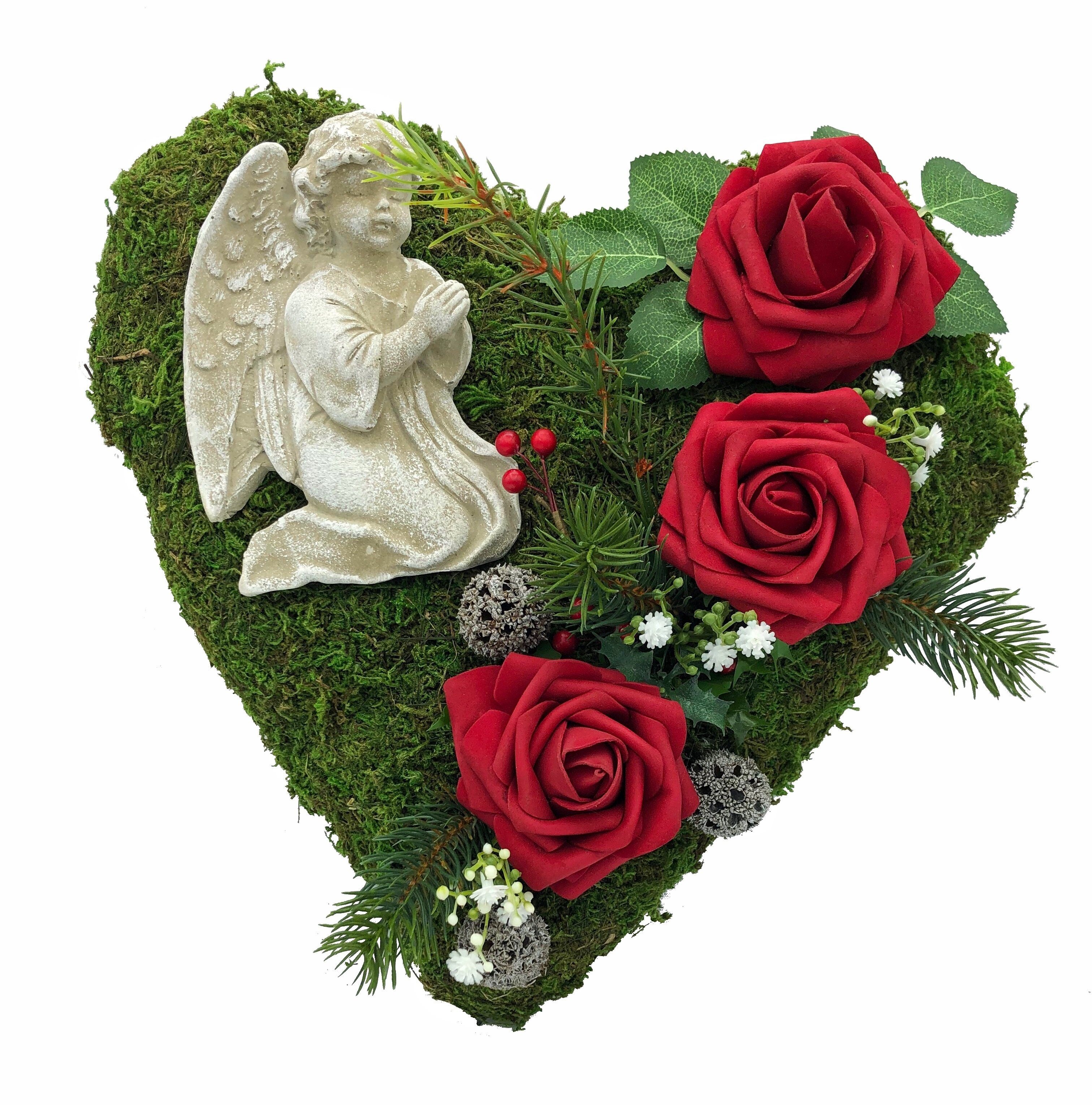 Gestecke Grabgesteck Moosherz 'Engel' 3 Rosen
