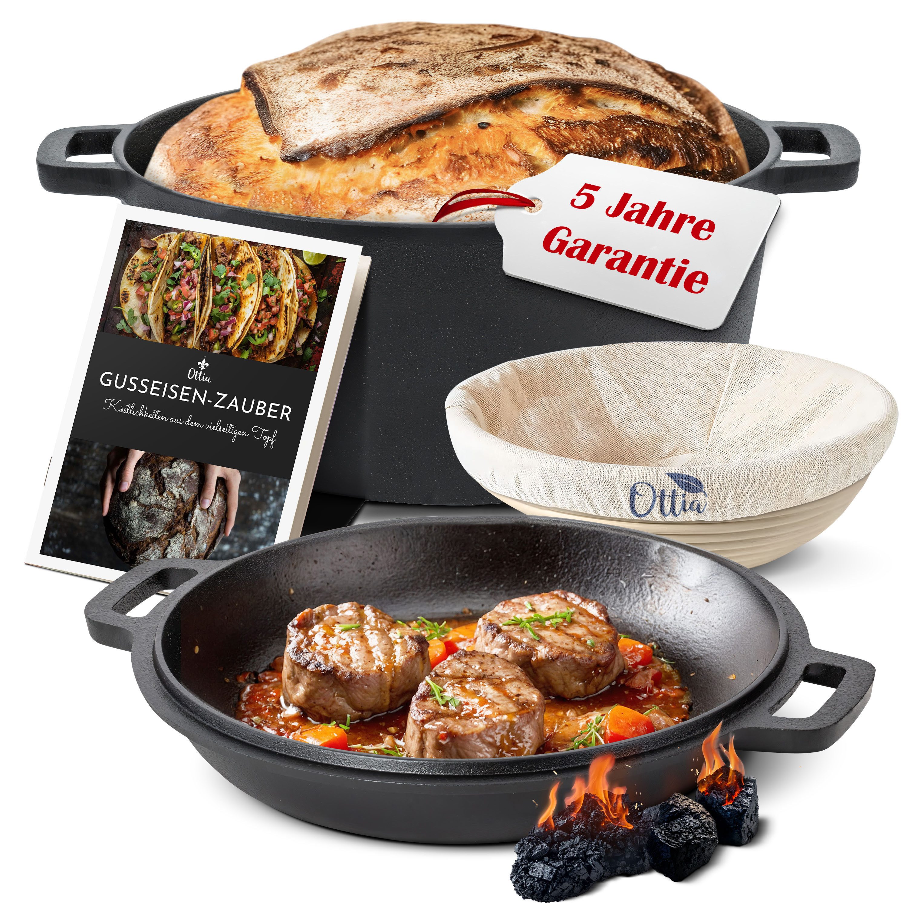 Ottia Schmortopf Gusseisen Topf, Brot backen,