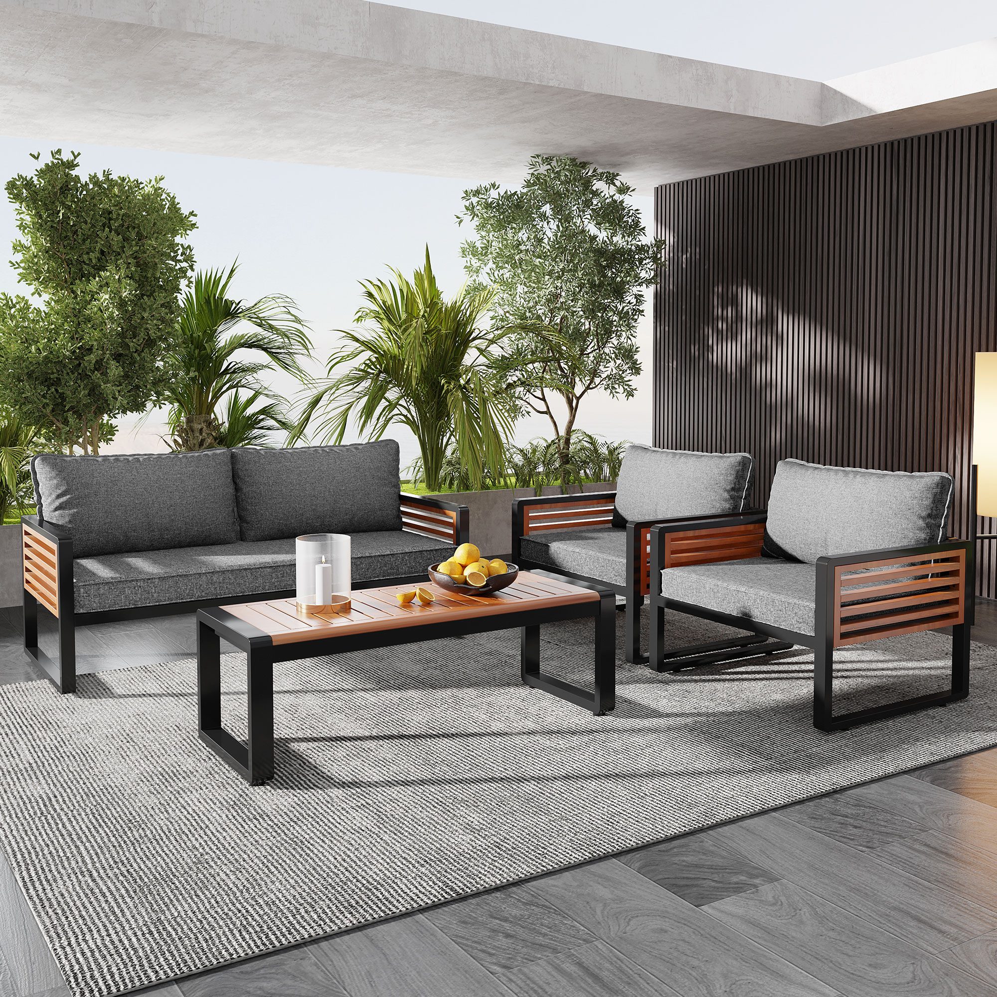 OKWISH Gartenlounge-Set Gartenmöbel-Set mit Eisenrahmen, (Gartenmöbel-Set