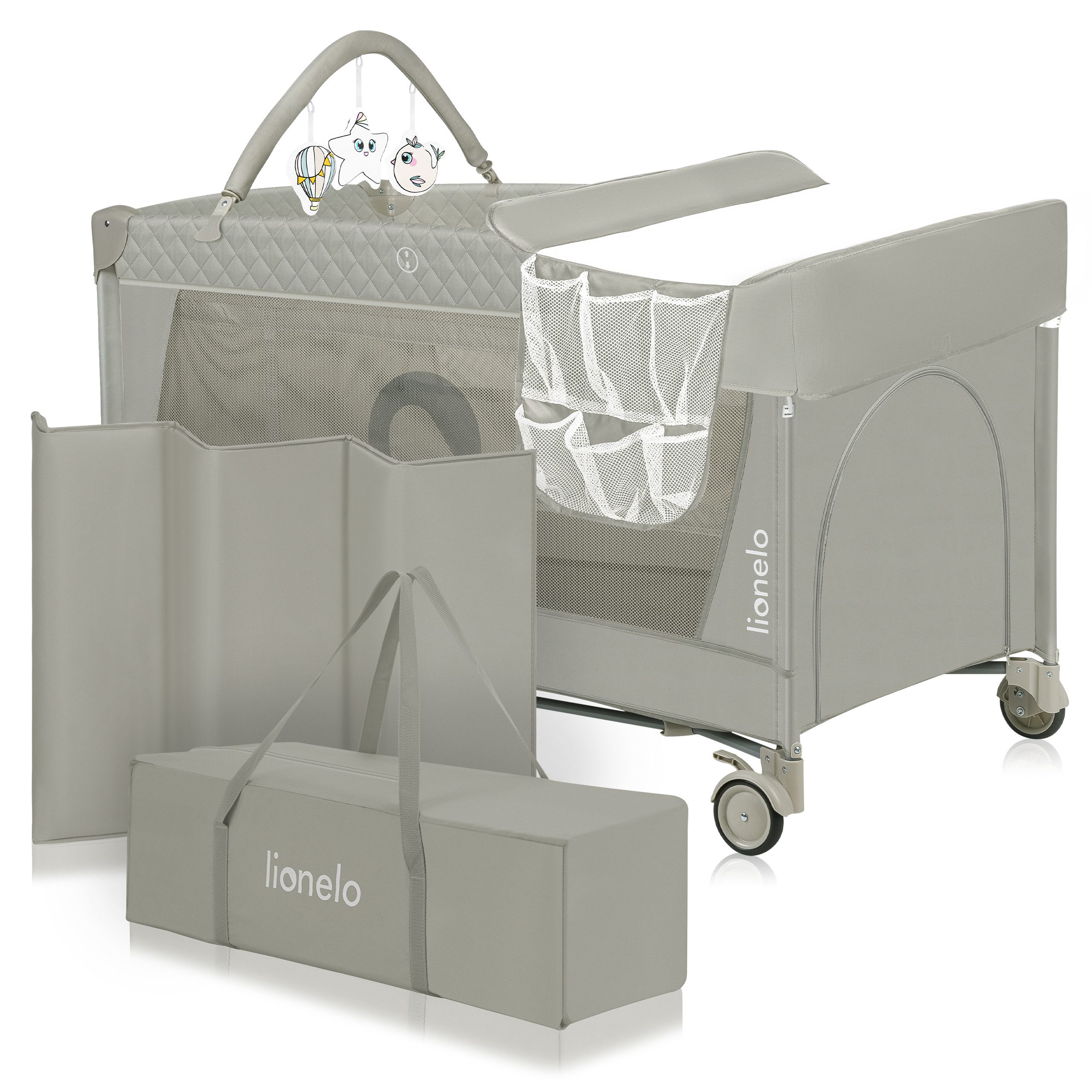 lionelo Baby-Reisebett FLOWER, 4in1:Laufstall Baby, Wickeltisch,