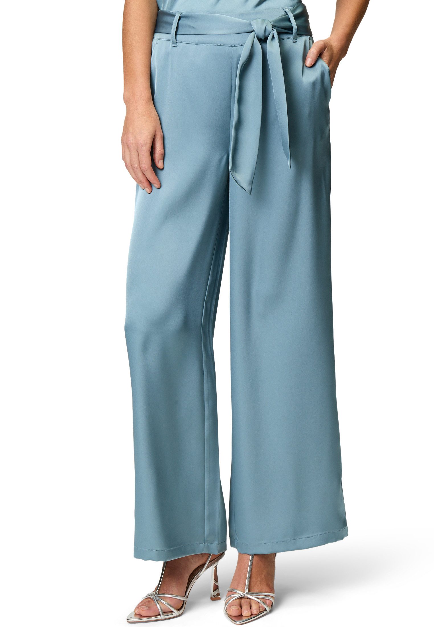 Zero Stoffhose zero Satin-Hose mit Bindegürtel